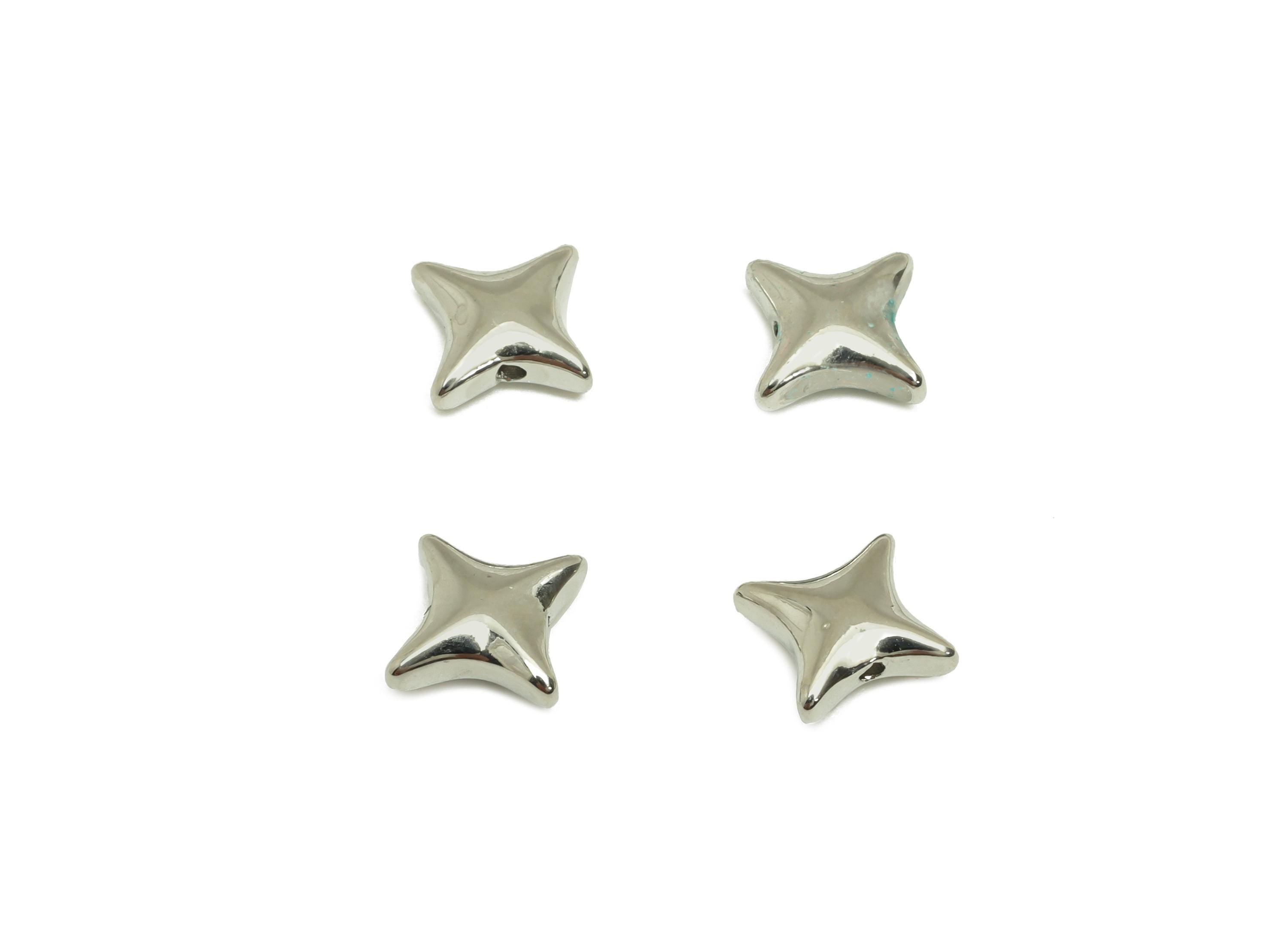 Star Bracelet Spacer Beads - Brass Beaded Cubic Earring Bead - Star Bracelet Bead - 18k Real White Gold Plating - 9.43x9.15x3.02mm - RGP7801 - DOMEDBAZAAR
