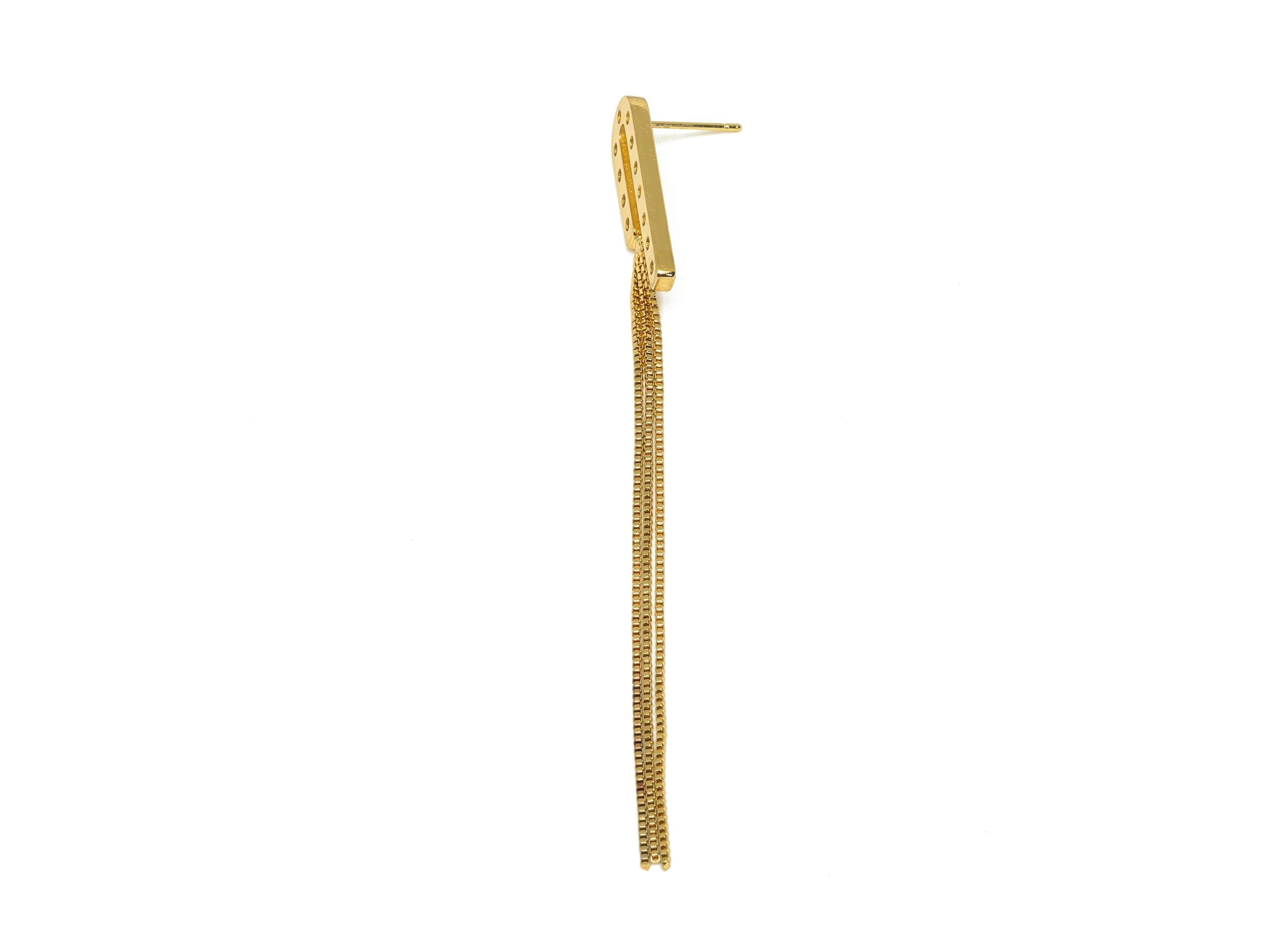 Brass U Tassel Earring Stud - Gold Irregular Tassel Earring Post - Snake Chain Tassel Ear - 18K Real Gold Plated - 87.4x8.2x2.05mm - RGP7600 - DOMEDBAZAAR