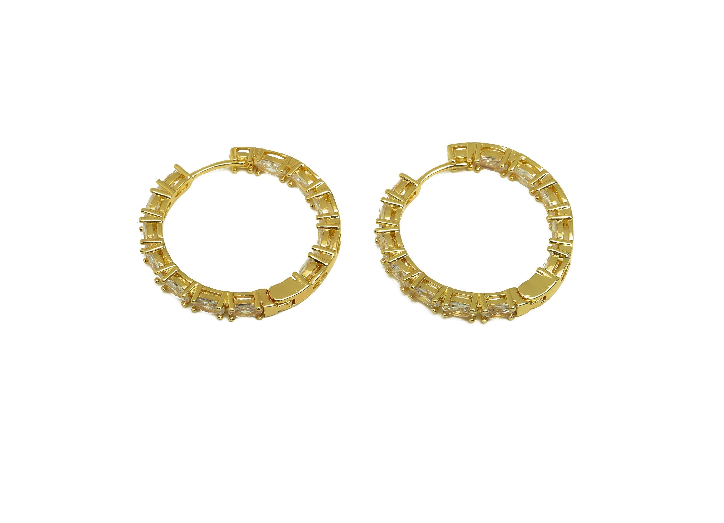 Brass Round Hoop Ear - Gold Oval Zircon Huggie Hoop Earring - CZ Circle Earring Clasp - 18K Real Gold Plating - 29.20x29.20x3.53mm - RGP8000 - DOMEDBAZAAR