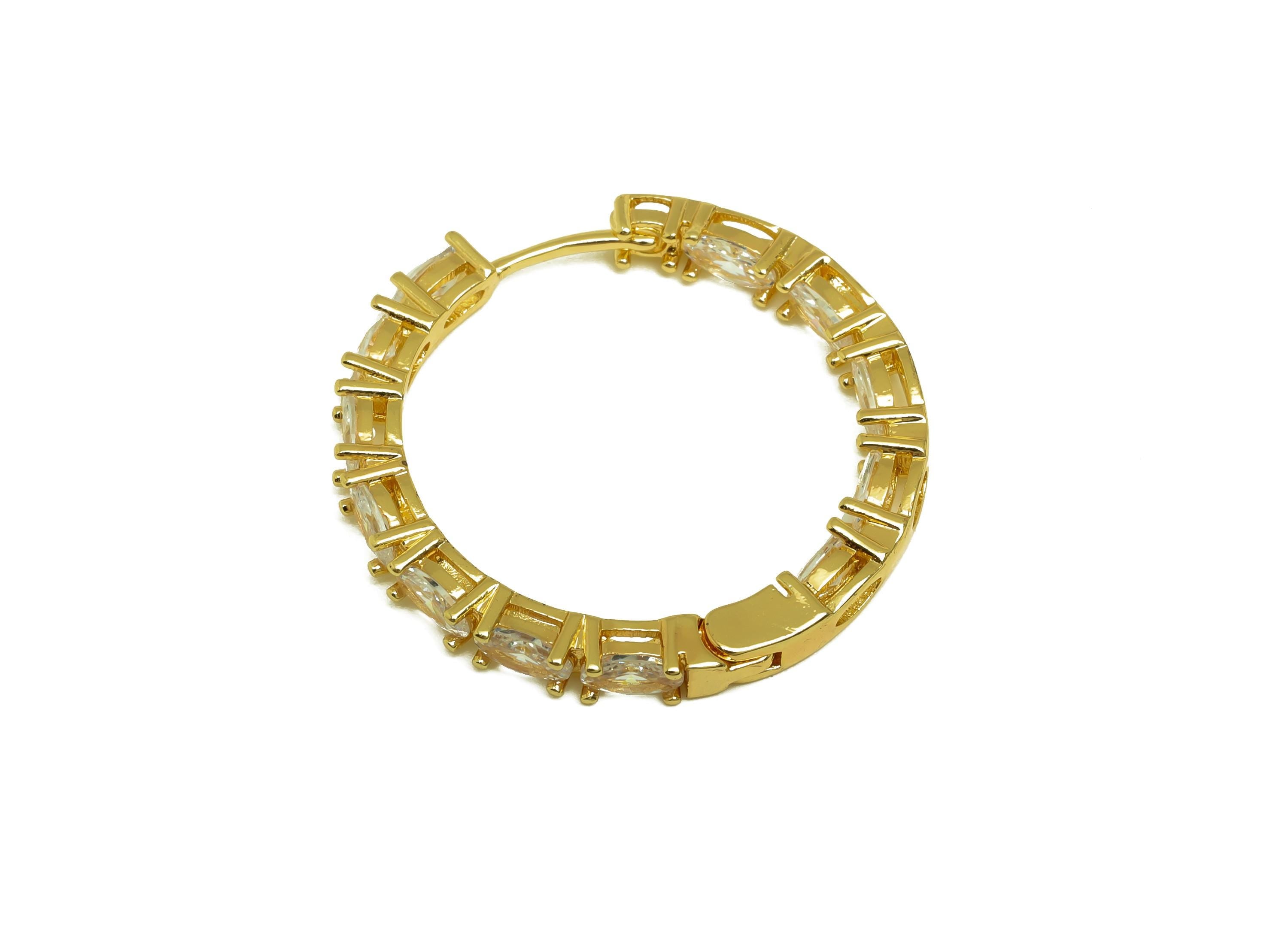 Brass Round Hoop Ear - Gold Oval Zircon Huggie Hoop Earring - CZ Circle Earring Clasp - 18K Real Gold Plating - 29.20x29.20x3.53mm - RGP8000 - DOMEDBAZAAR