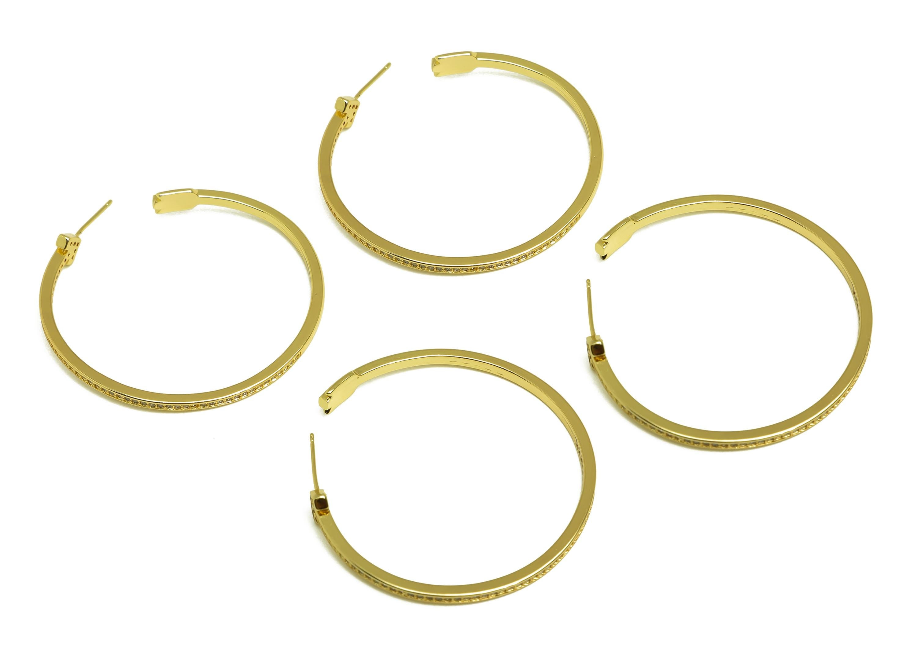 Brass Circle C Hoop Ear - Gold Zircon Arrow Earring Stud - CZ Arrow Hoop Earring Post - 18K Real Gold Plating - 49.19x49.19x2.43mm - RGP8002 - DOMEDBAZAAR