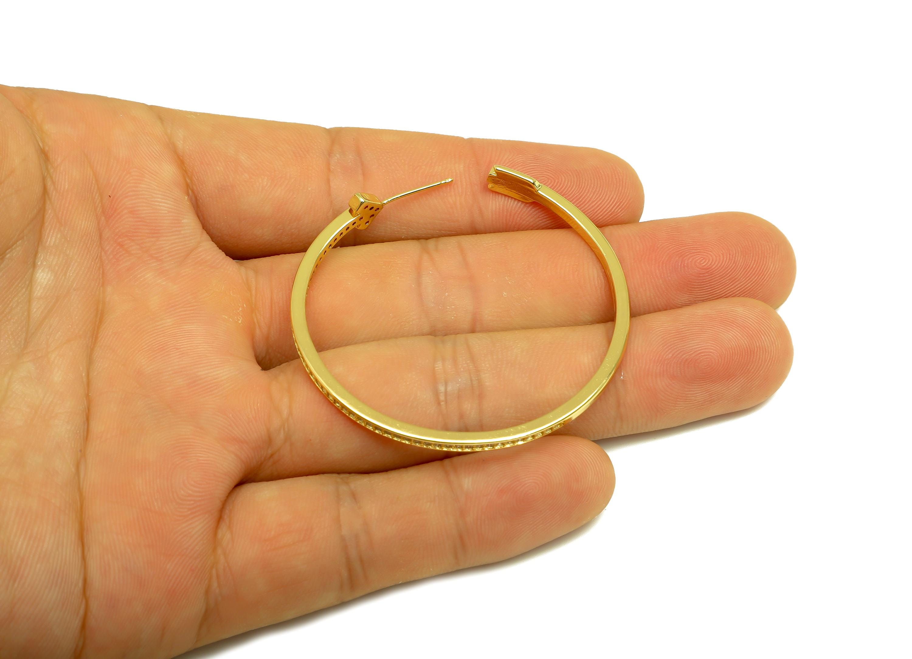 Brass Circle C Hoop Ear - Gold Zircon Arrow Earring Stud - CZ Arrow Hoop Earring Post - 18K Real Gold Plating - 49.19x49.19x2.43mm - RGP8002 - DOMEDBAZAAR