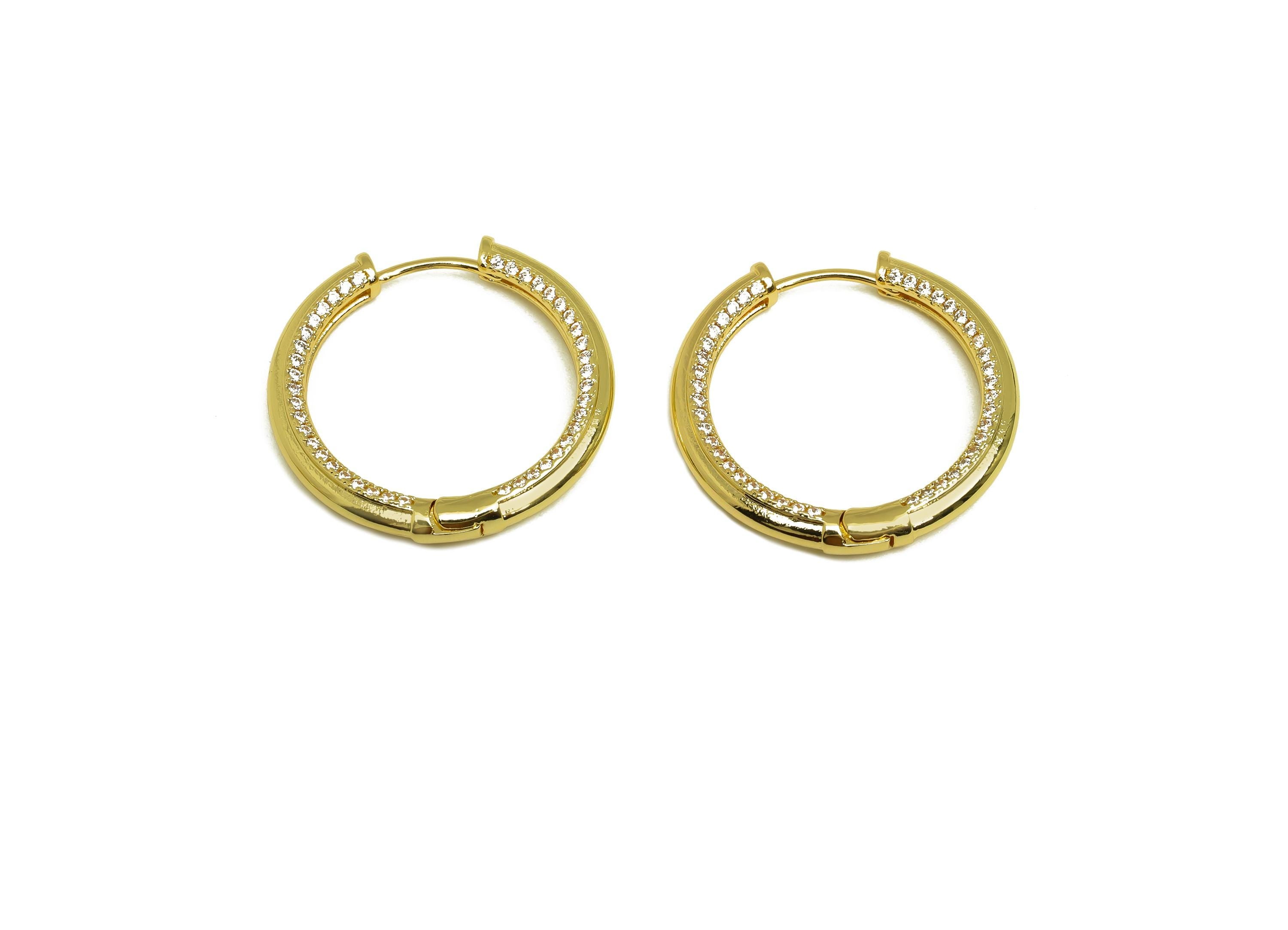 Brass Round Hoop Earring - Gold Zircon Huggie Hoop Earring - CZ Circle Earring Clasp - 18K Real Gold Plating - 28.44x28.44x3.24mm - RGP8004 - DOMEDBAZAAR