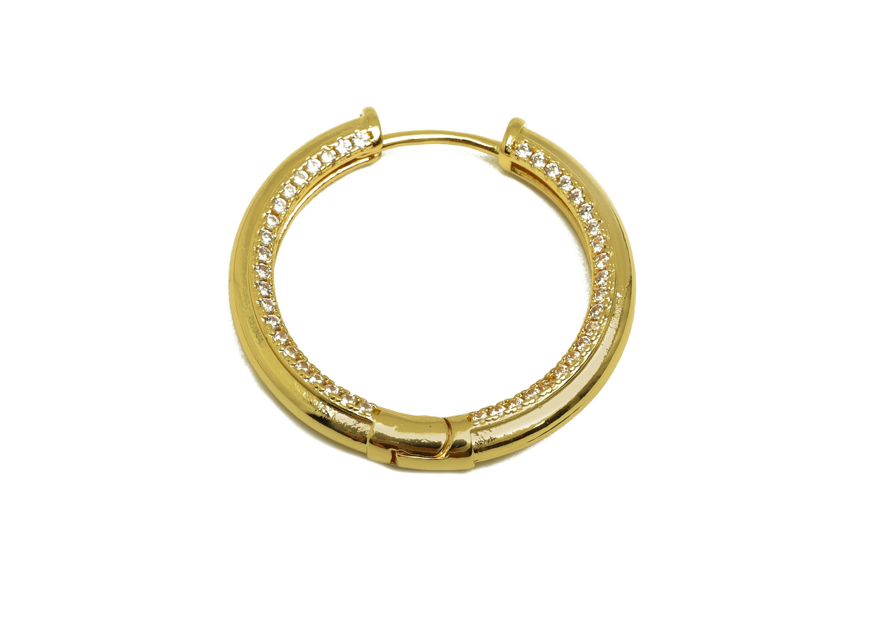 Brass Round Hoop Earring - Gold Zircon Huggie Hoop Earring - CZ Circle Earring Clasp - 18K Real Gold Plating - 28.44x28.44x3.24mm - RGP8004 - DOMEDBAZAAR