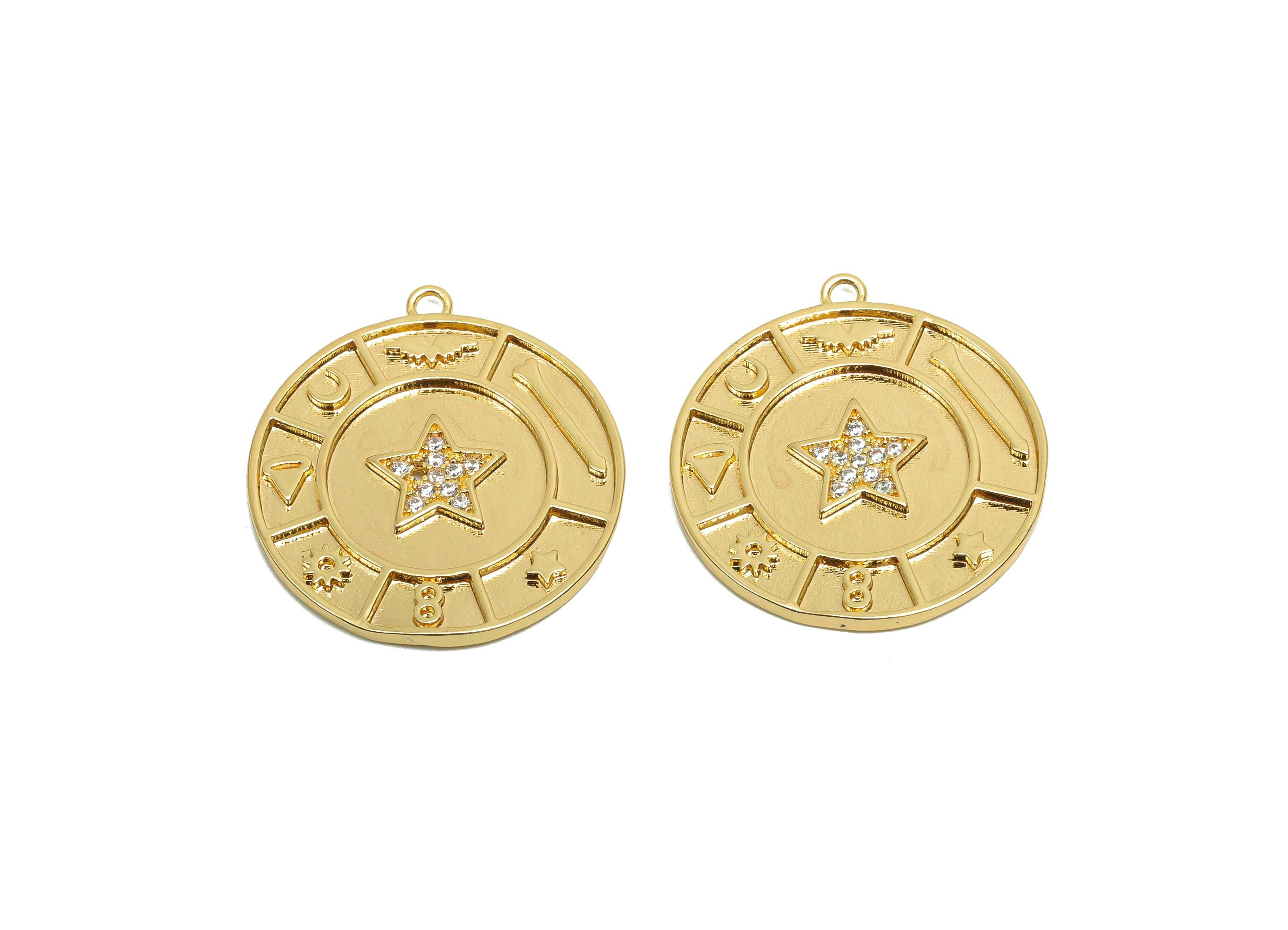 Brass CZ Star Charms - Brass Cubic Zircon Earring Charm - Brass Pattern Pendant  - 18K Real Gold Plating - 25.2x23.03x1.77mm - RGP8195 - DOMEDBAZAAR