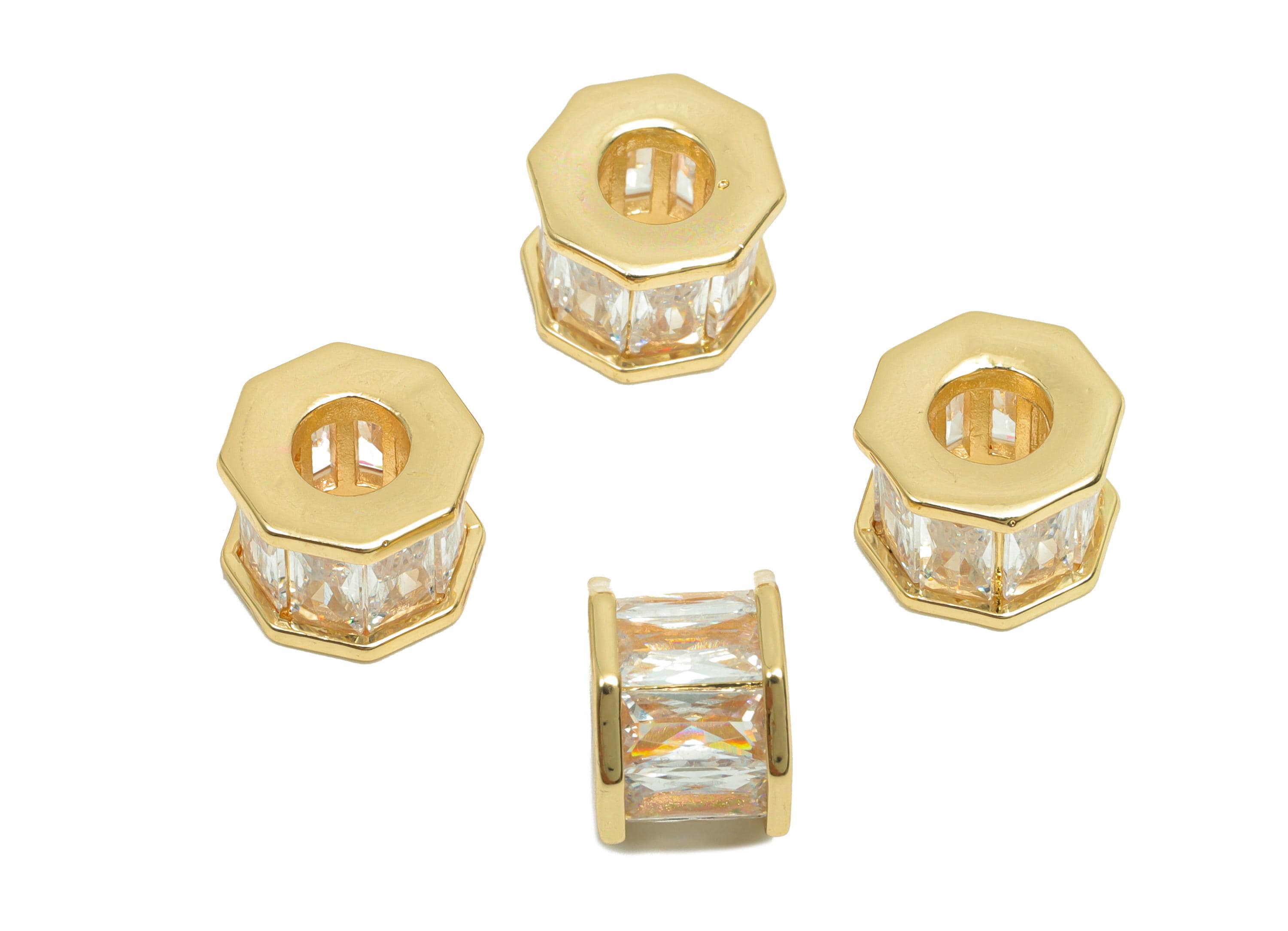 Brass CZ Earring Bead - Brass Cubic Zircon Geometry Bracelet Beads - Octagon Bracelet Bead - 18K Real Gold Plating - 9.9x7.54x7mm - RGP8200 - DOMEDBAZAAR