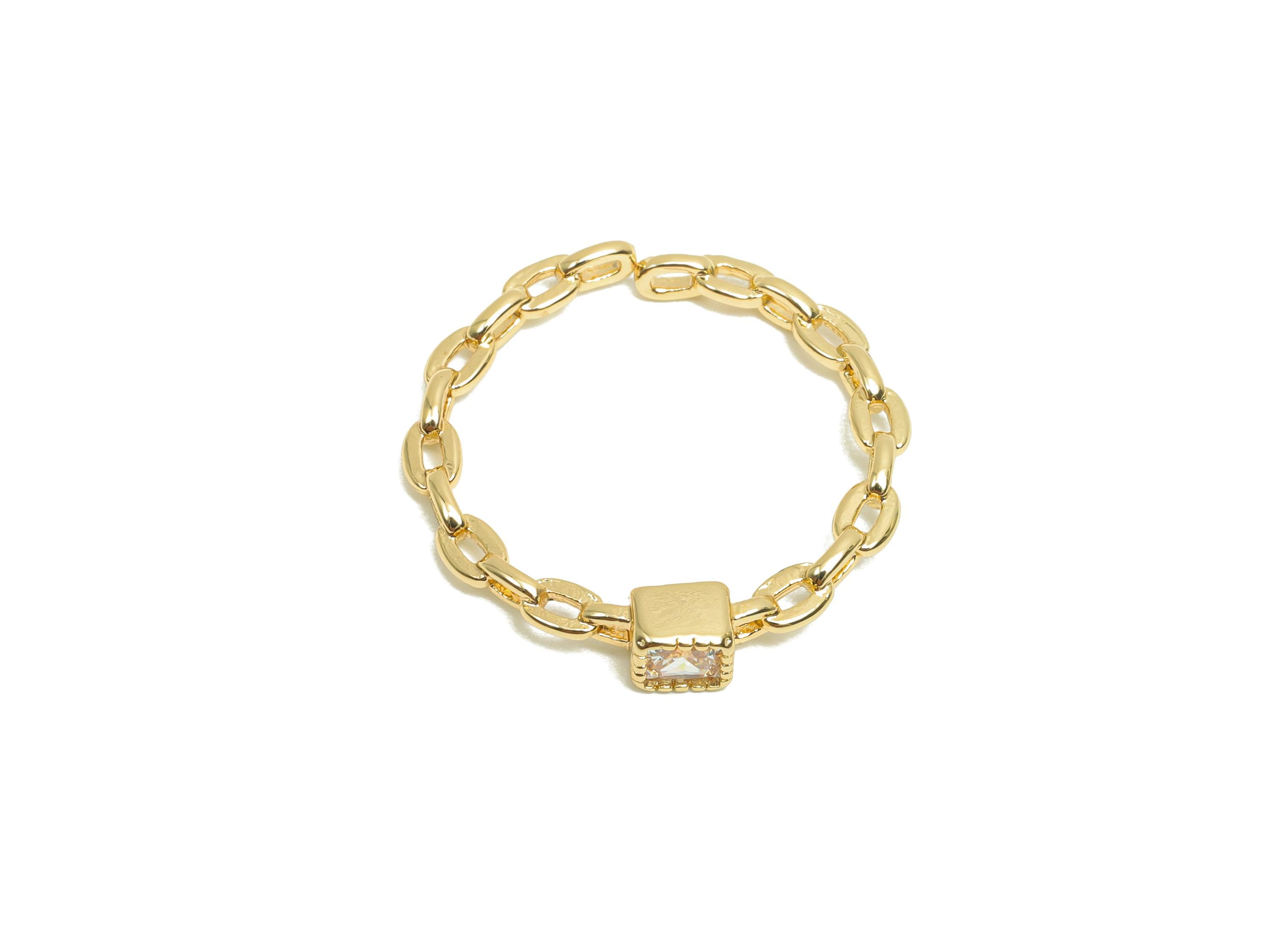 Brass Cube Ring Settings - Brass Adjustable Rings - Brass Cubic Zircon Chain Rope Rings - 18K Real Gold Plating - 21.4x21.34x3mm - RGP8191 - DOMEDBAZAAR