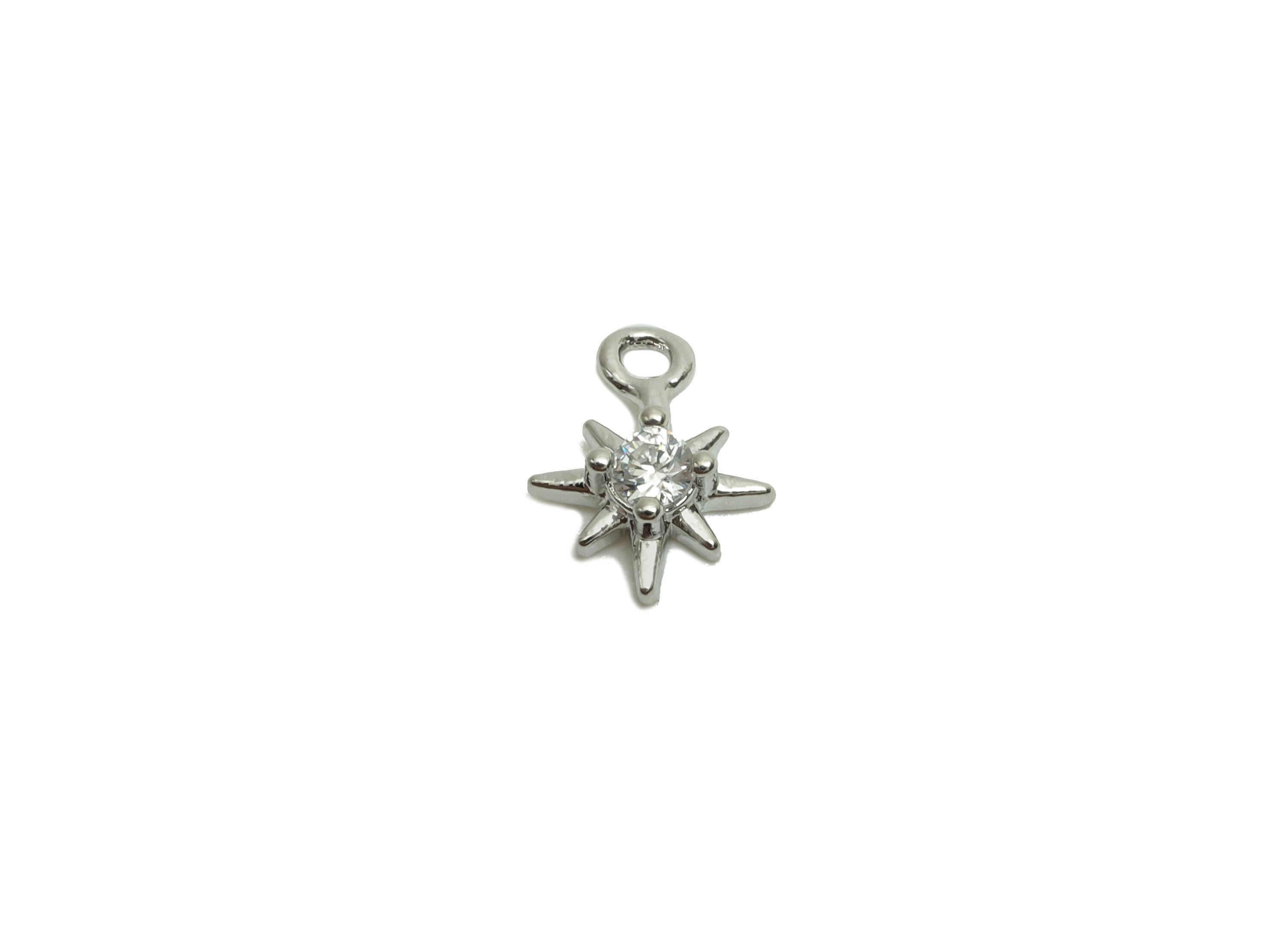 Brass CZ Star Charms - Brass Cubic Zircon Earring Charm - Silver Zircon Earring Charm - 18K Real White Gold Plating - 7.03x5x2mm - RGP8244 - DOMEDBAZAAR
