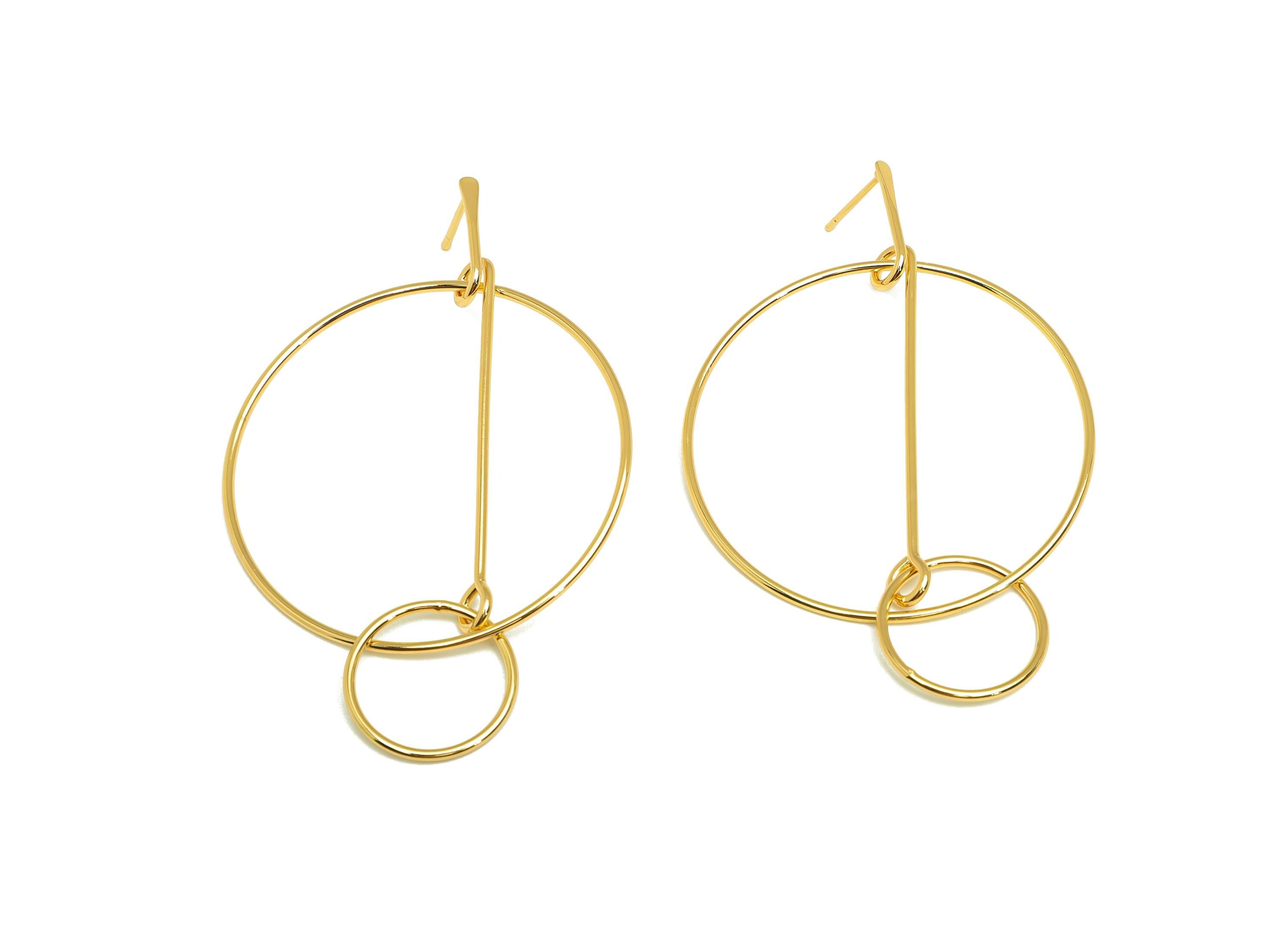 Brass Round Earring Stud - Brass Dangle Earring Post - Geometry Hammered Earring Post - 18K Real Gold Plated - 67.92x44.14x1.07mm - RGP7846 - DOMEDBAZAAR
