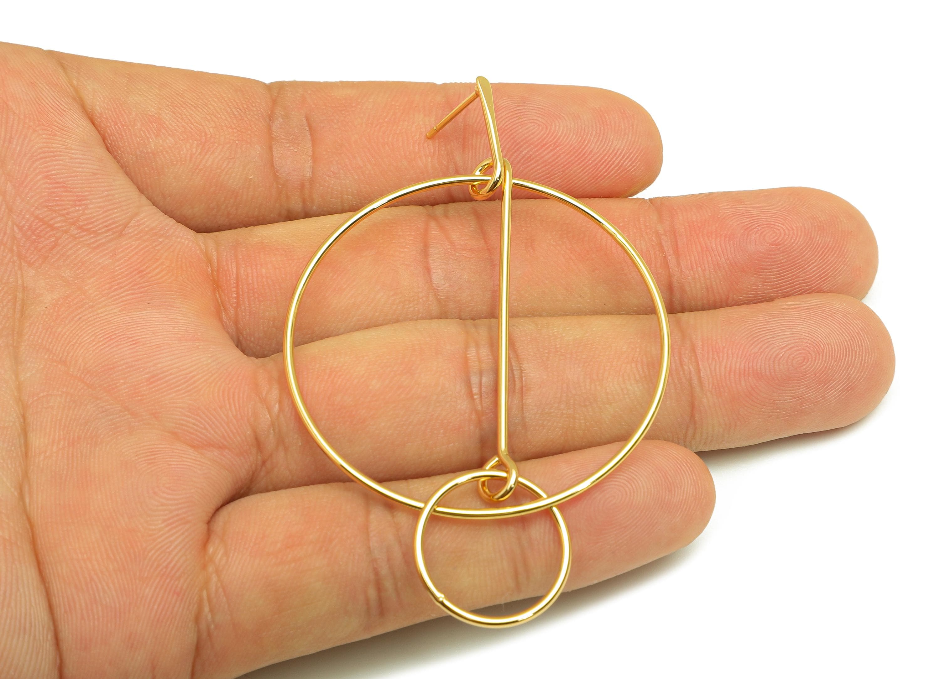 Brass Round Earring Stud - Brass Dangle Earring Post - Geometry Hammered Earring Post - 18K Real Gold Plated - 67.92x44.14x1.07mm - RGP7846 - DOMEDBAZAAR