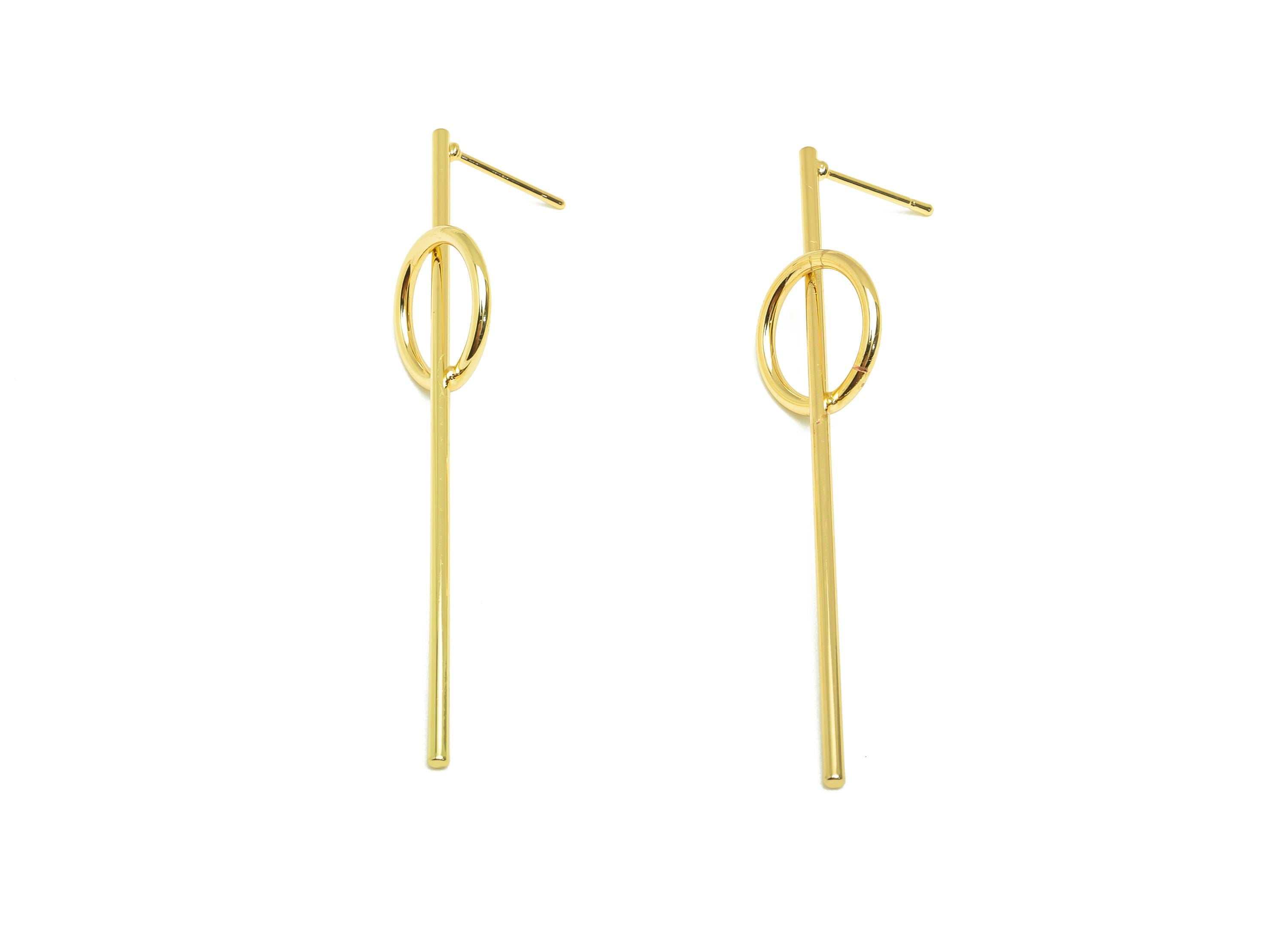 Brass Round Earring Stud - Brass Stick Earring Post - Geometry Bar Earring Post - 18K Real Gold Plated - 56.75x13x1.31mm - RGP7852 - DOMEDBAZAAR