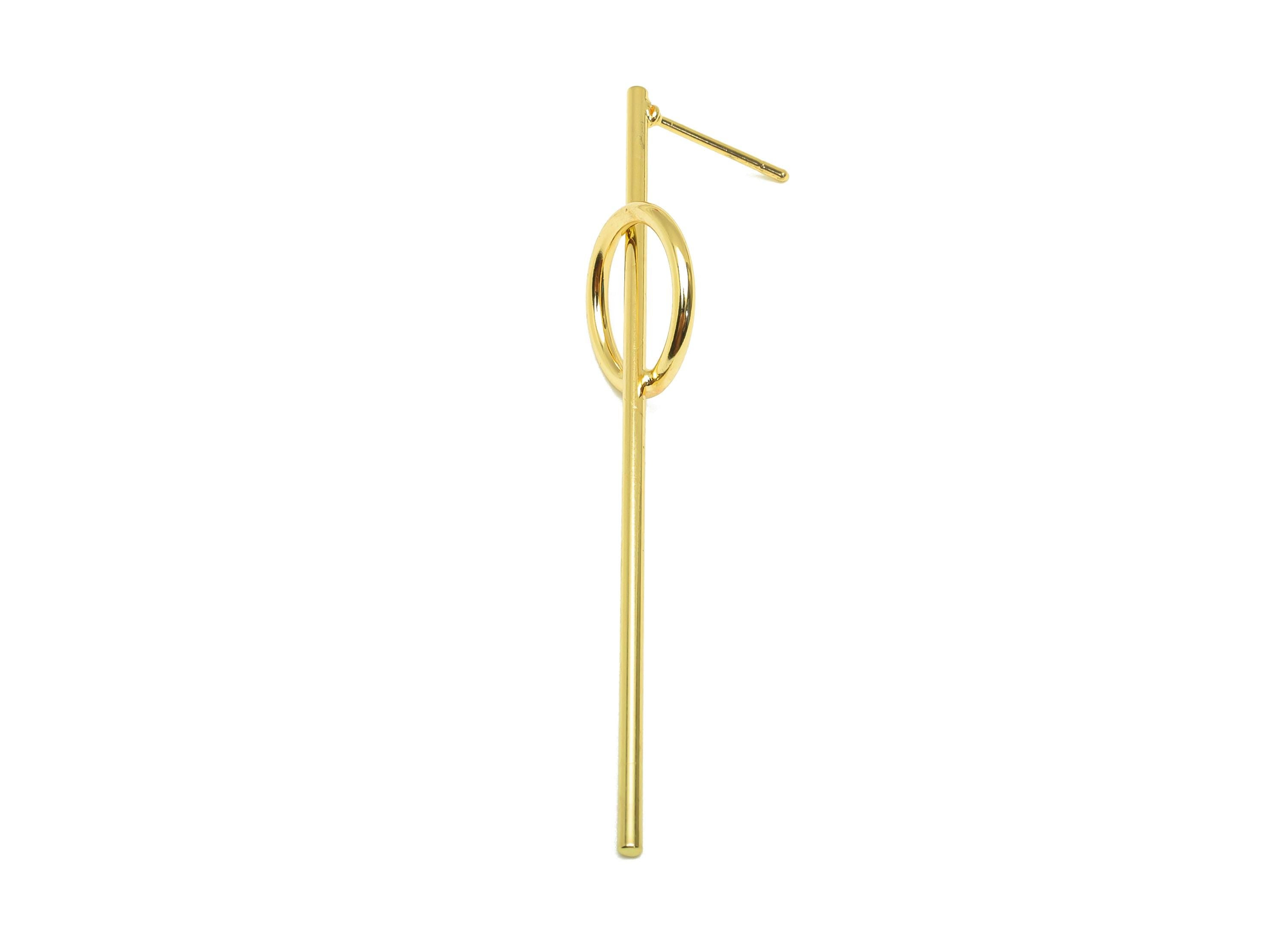 Brass Round Earring Stud - Brass Stick Earring Post - Geometry Bar Earring Post - 18K Real Gold Plated - 56.75x13x1.31mm - RGP7852 - DOMEDBAZAAR