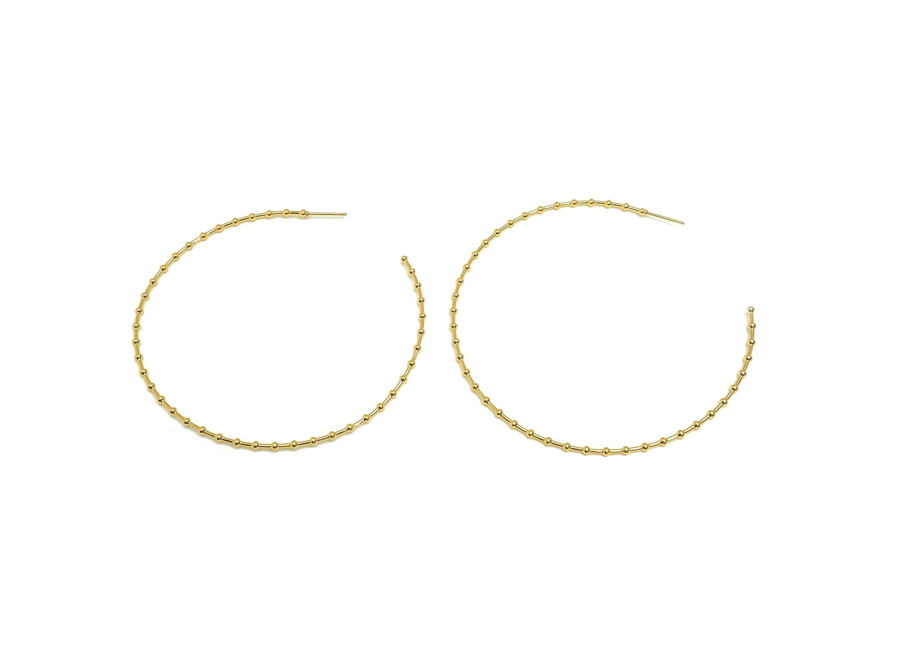 Brass Hoop Earring Stud - Brass Open Hoop Earring Post - Geometry Beaded Large Hoop Earring Post - 18K Real Gold Plated - 72x75x1mm -RGP7857 - DOMEDBAZAAR