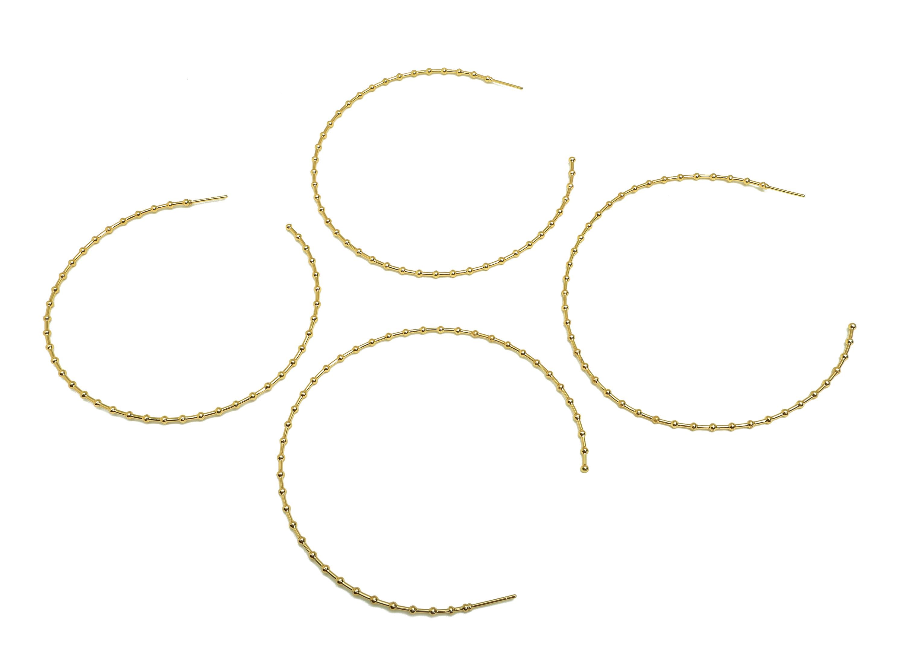 Brass Hoop Earring Stud - Brass Open Hoop Earring Post - Geometry Beaded Large Hoop Earring Post - 18K Real Gold Plated - 72x75x1mm -RGP7857 - DOMEDBAZAAR