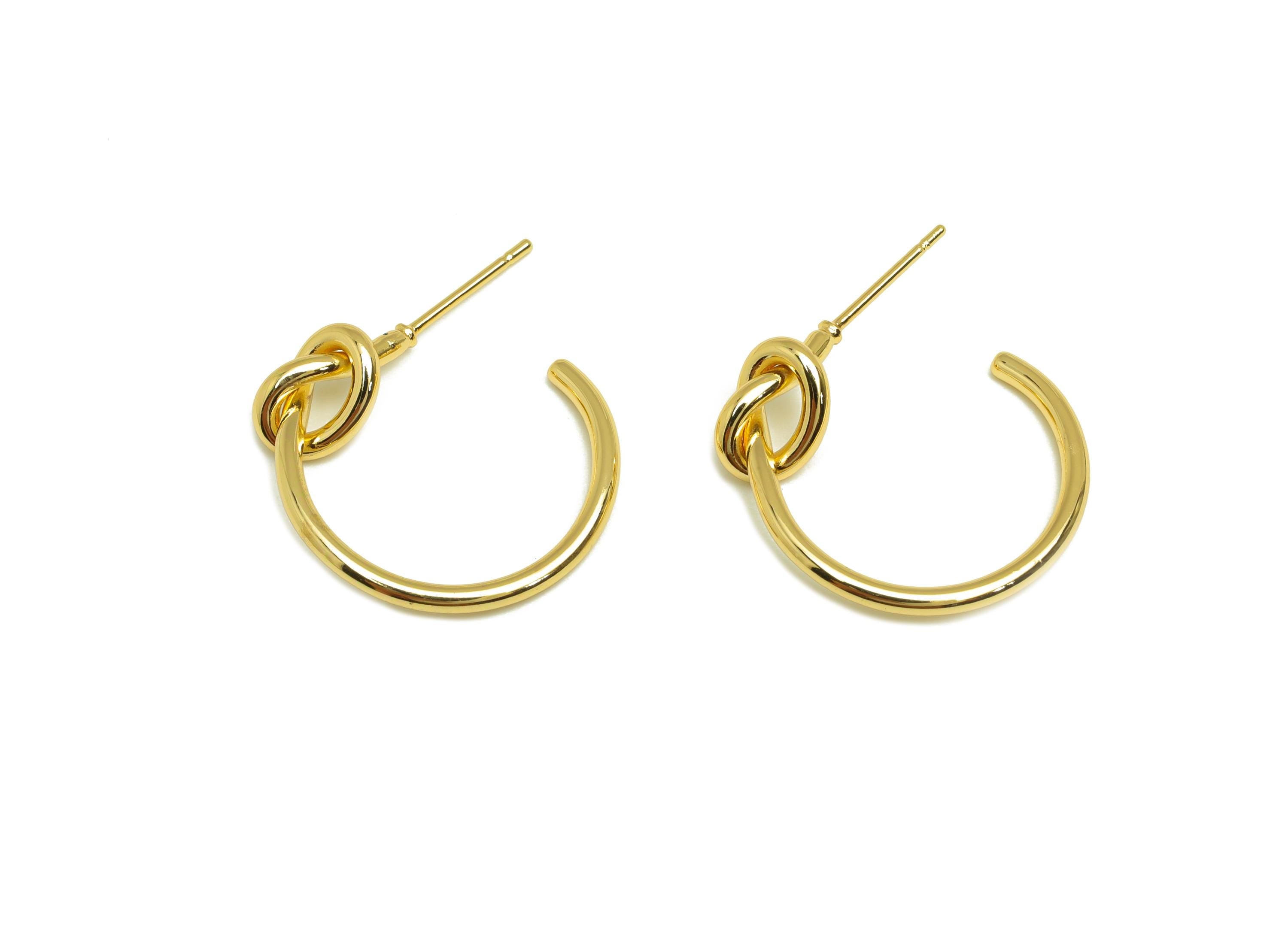 Brass Hoop Earring Stud - Brass Open Hoop Earring Post - Brass Round  Knot Earring Post - 18K Real Gold Plating - 28.75x22.15x1mm - RGP7873 - DOMEDBAZAAR