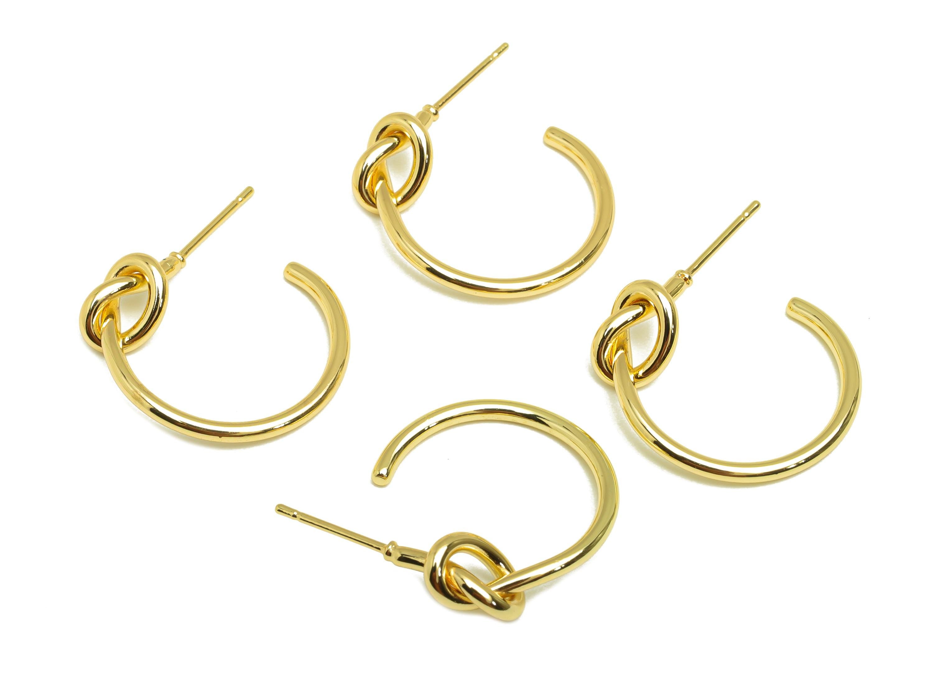 Brass Hoop Earring Stud - Brass Open Hoop Earring Post - Brass Round  Knot Earring Post - 18K Real Gold Plating - 28.75x22.15x1mm - RGP7873 - DOMEDBAZAAR