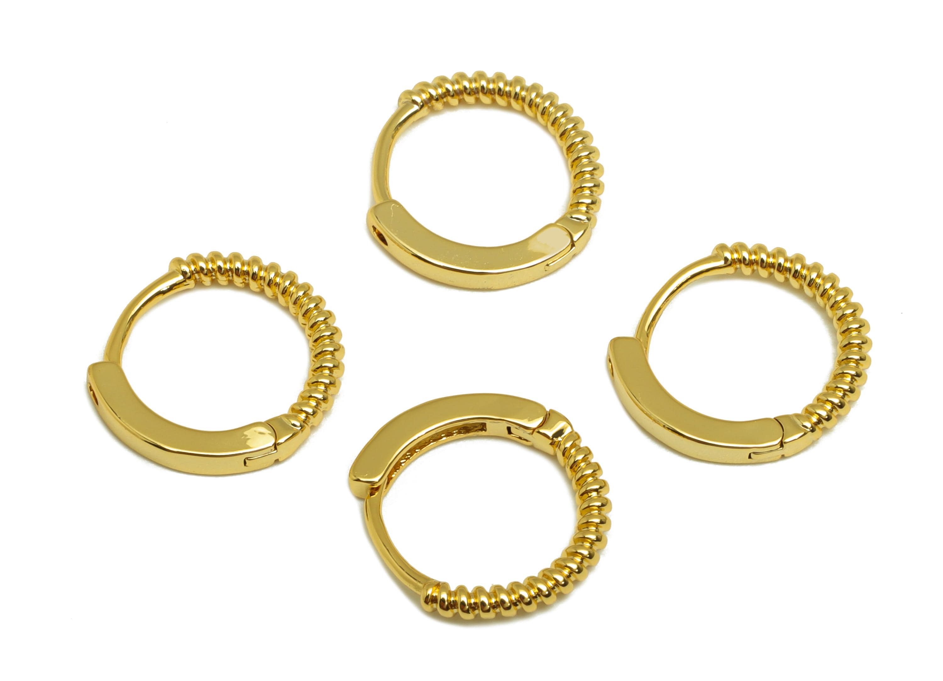 Brass Hoop Earring - Brass Round Earring Clasp - Brass Huggie Hoop Clasp Earring - 18K Real Gold Plating - 13x12x1mm - RGP7839 - DOMEDBAZAAR
