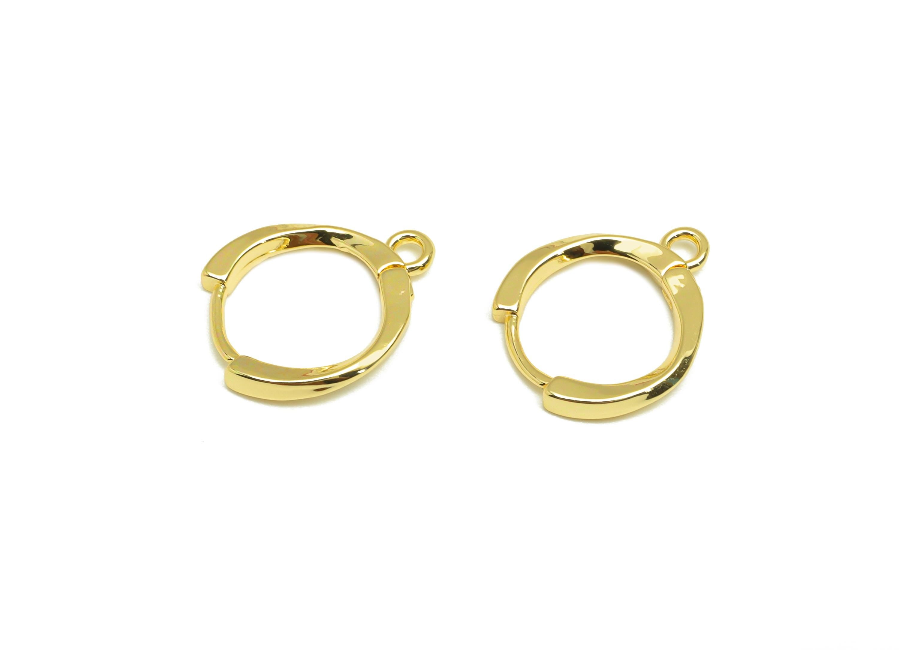 Brass Hoop Earring - Brass Round Earring Clasp With Loop - Brass Huggie Hoop Clasp Earring - 18K Real Gold Plating - 15x12.65x1mm - RGP7838 - DOMEDBAZAAR