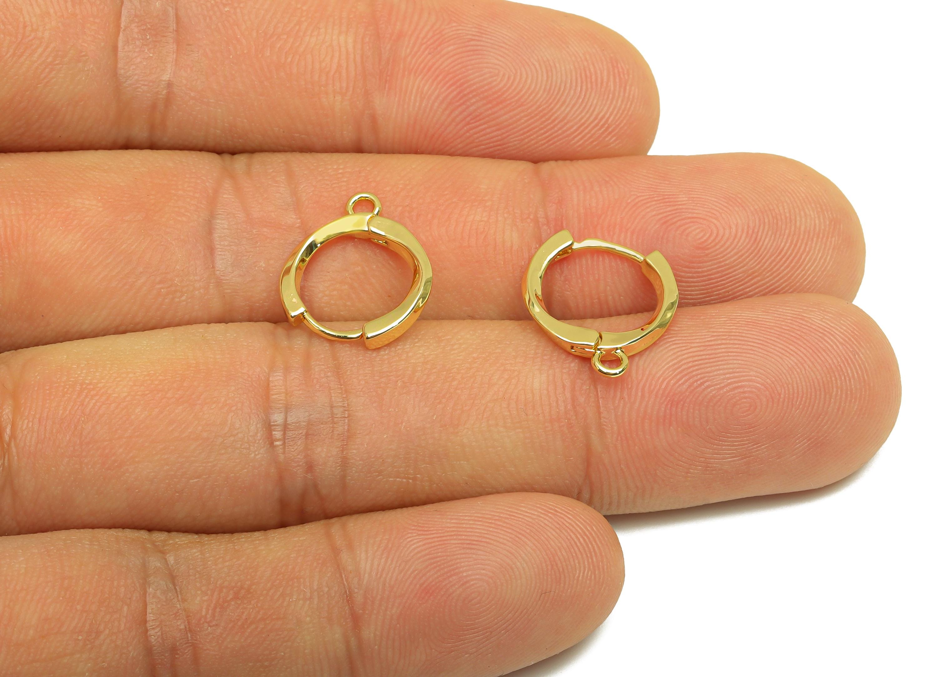 Brass Hoop Earring - Brass Round Earring Clasp With Loop - Brass Huggie Hoop Clasp Earring - 18K Real Gold Plating - 15x12.65x1mm - RGP7838 - DOMEDBAZAAR