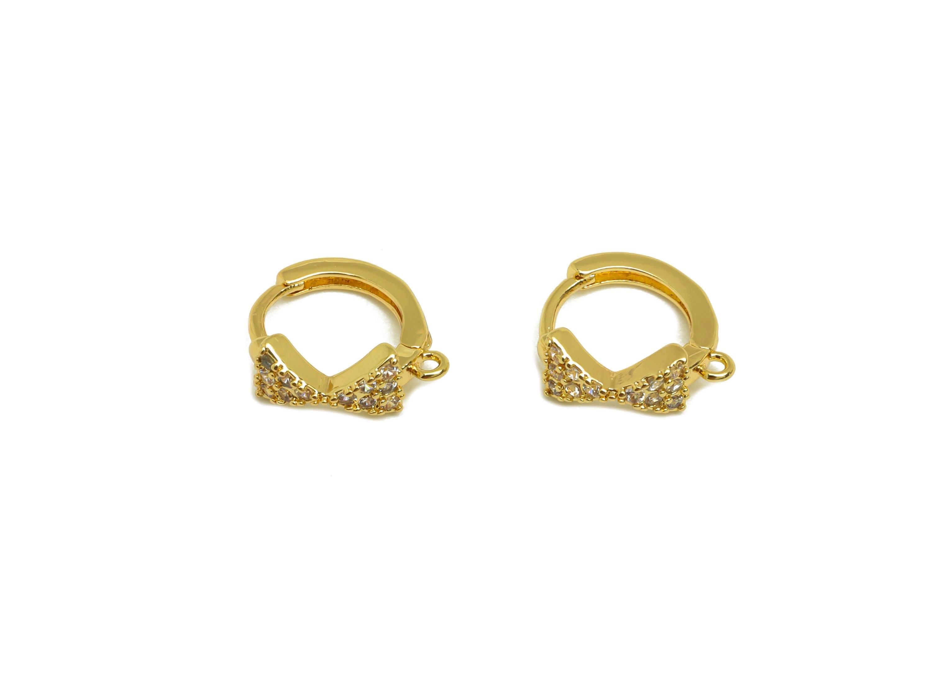 Brass Hoop Earring - Butterfly Bow Earring Clasp - Brass Bow Huggie Hoop Clasp Earring - 18K Real Gold Plating - 10.96x10.54x4.8mm - RGP7837 - DOMEDBAZAAR