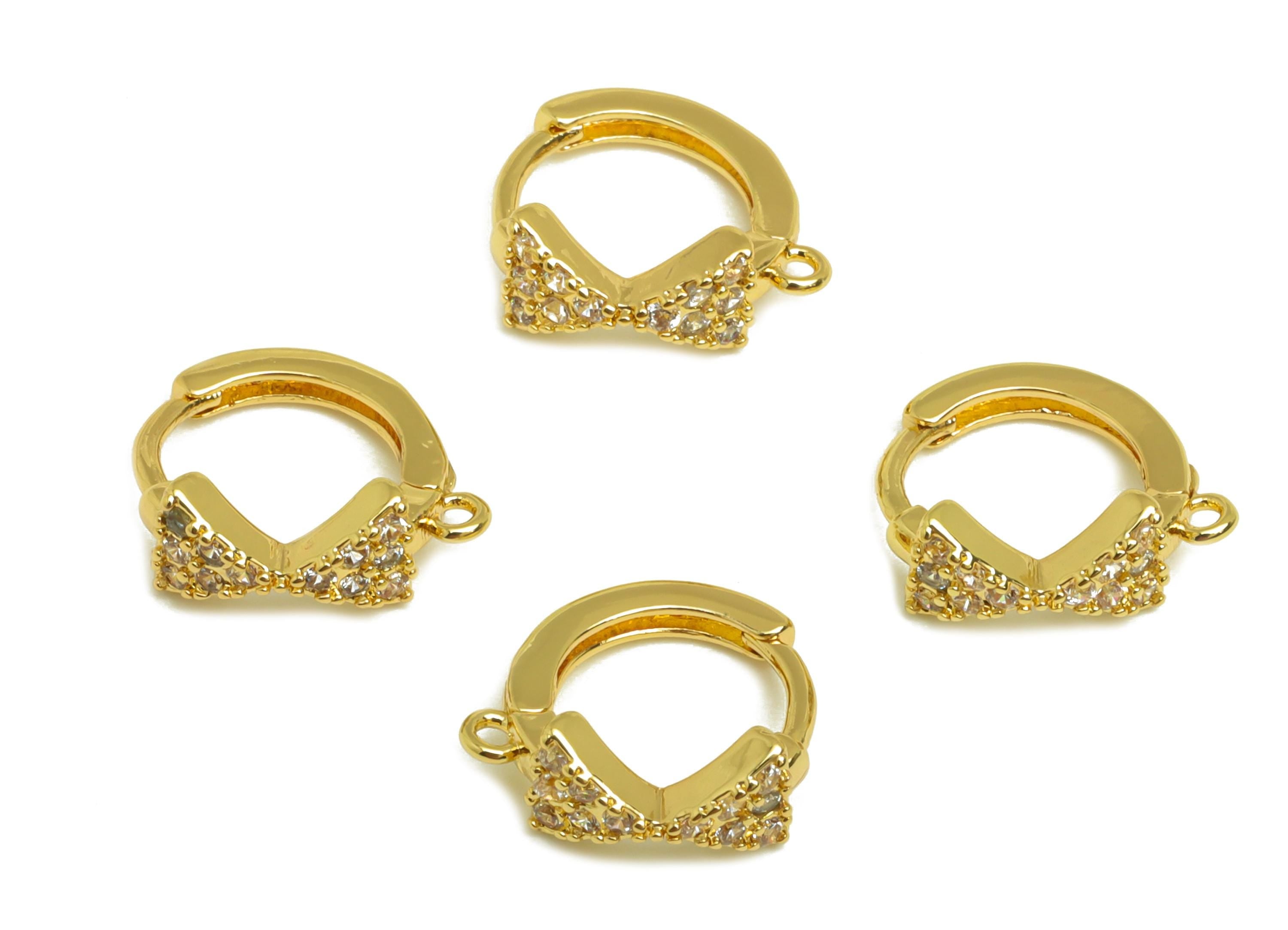 Brass Hoop Earring - Butterfly Bow Earring Clasp - Brass Bow Huggie Hoop Clasp Earring - 18K Real Gold Plating - 10.96x10.54x4.8mm - RGP7837 - DOMEDBAZAAR