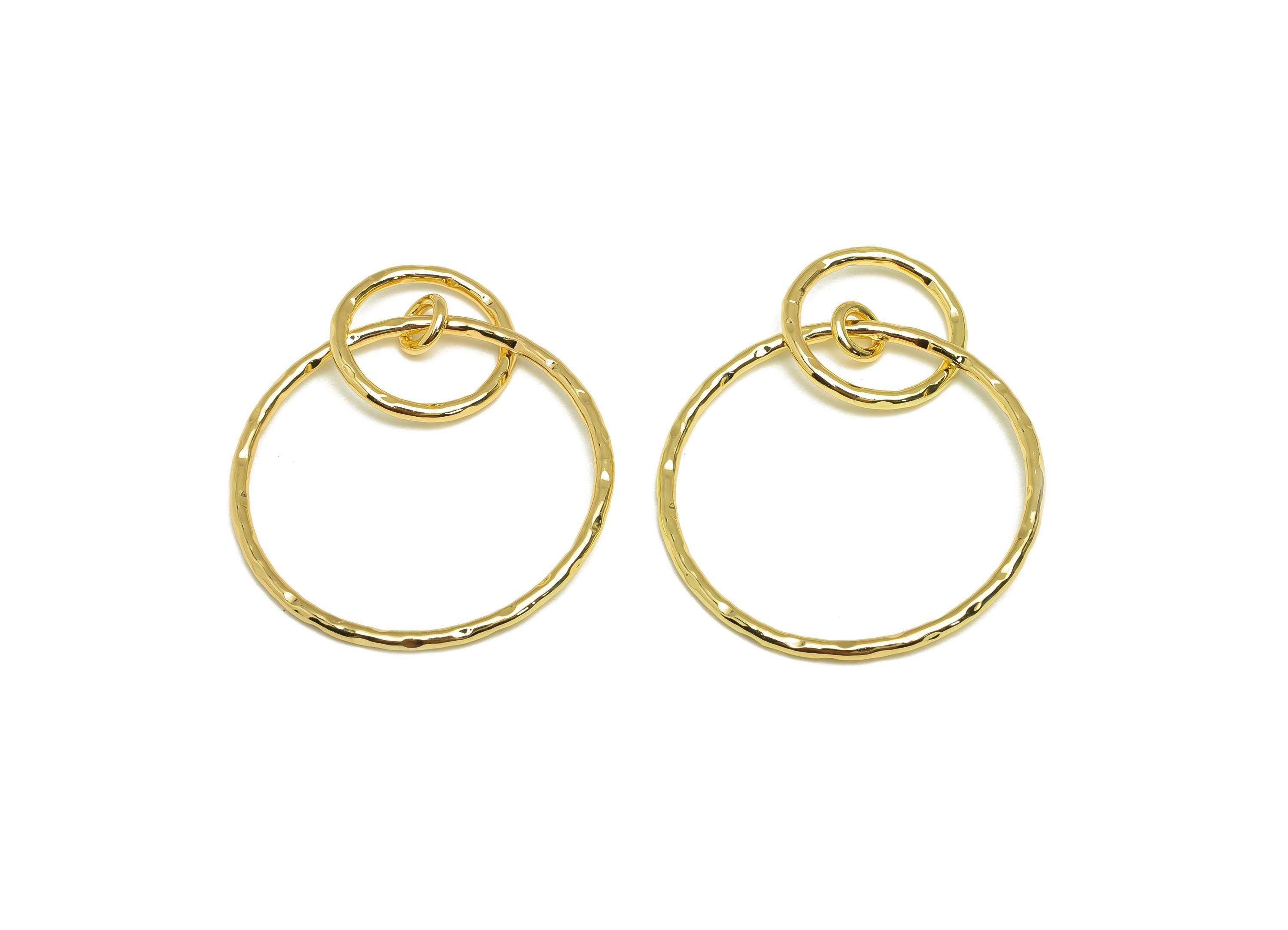 Brass Circle Earring Charm - Brass Textured Earring Charm - Interlock Dangle Earring Charm - 18K Real Gold Plating - 56.69x40x1mm - RGP7847 - DOMEDBAZAAR