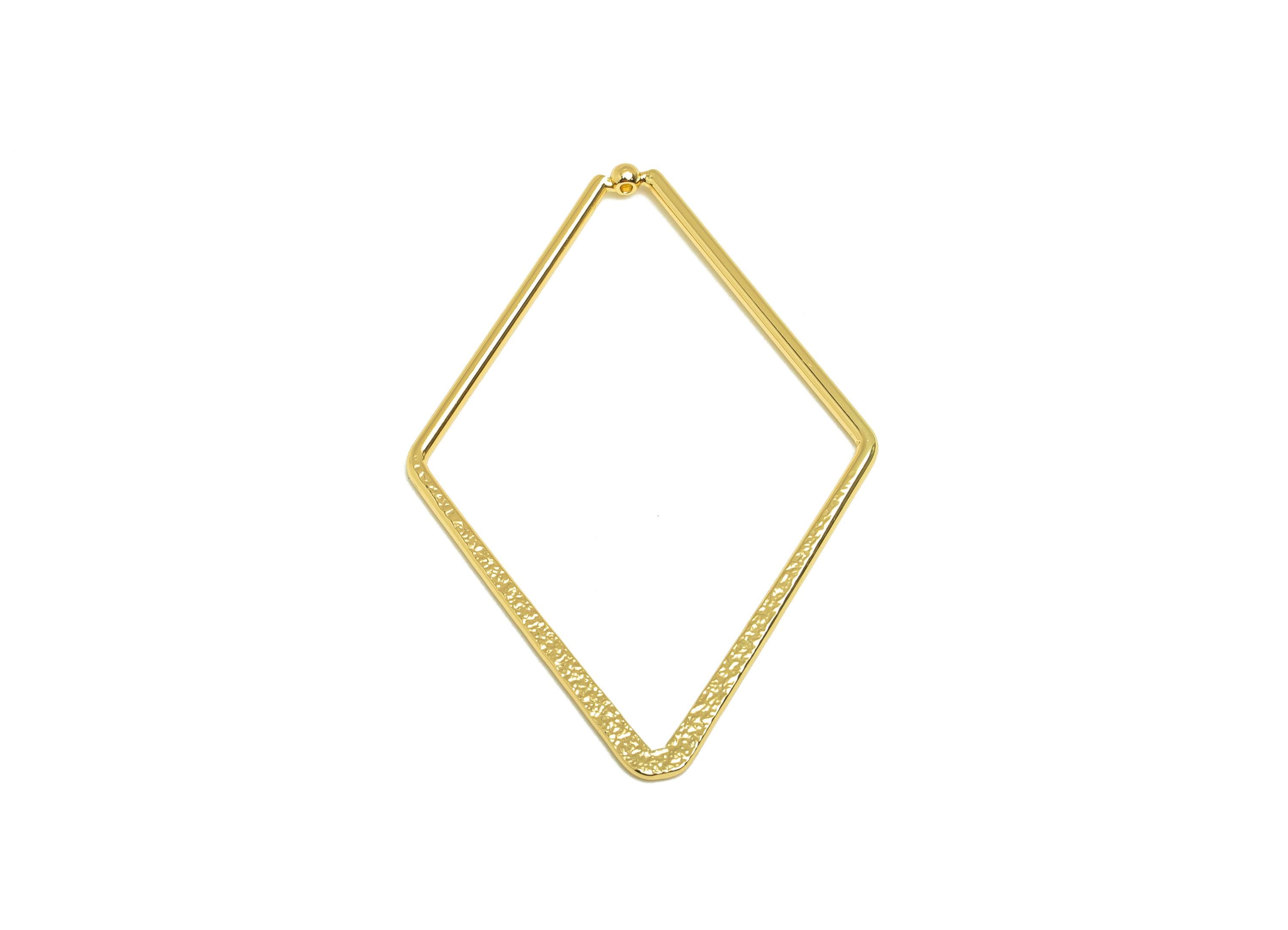 Brass Diamond Earring Charm - Brass Textured Rhombic Earring Charm - Geometry Earring Charm - 18K Real Gold Plating - 52x34x1.3mm - RGP7844 - DOMEDBAZAAR