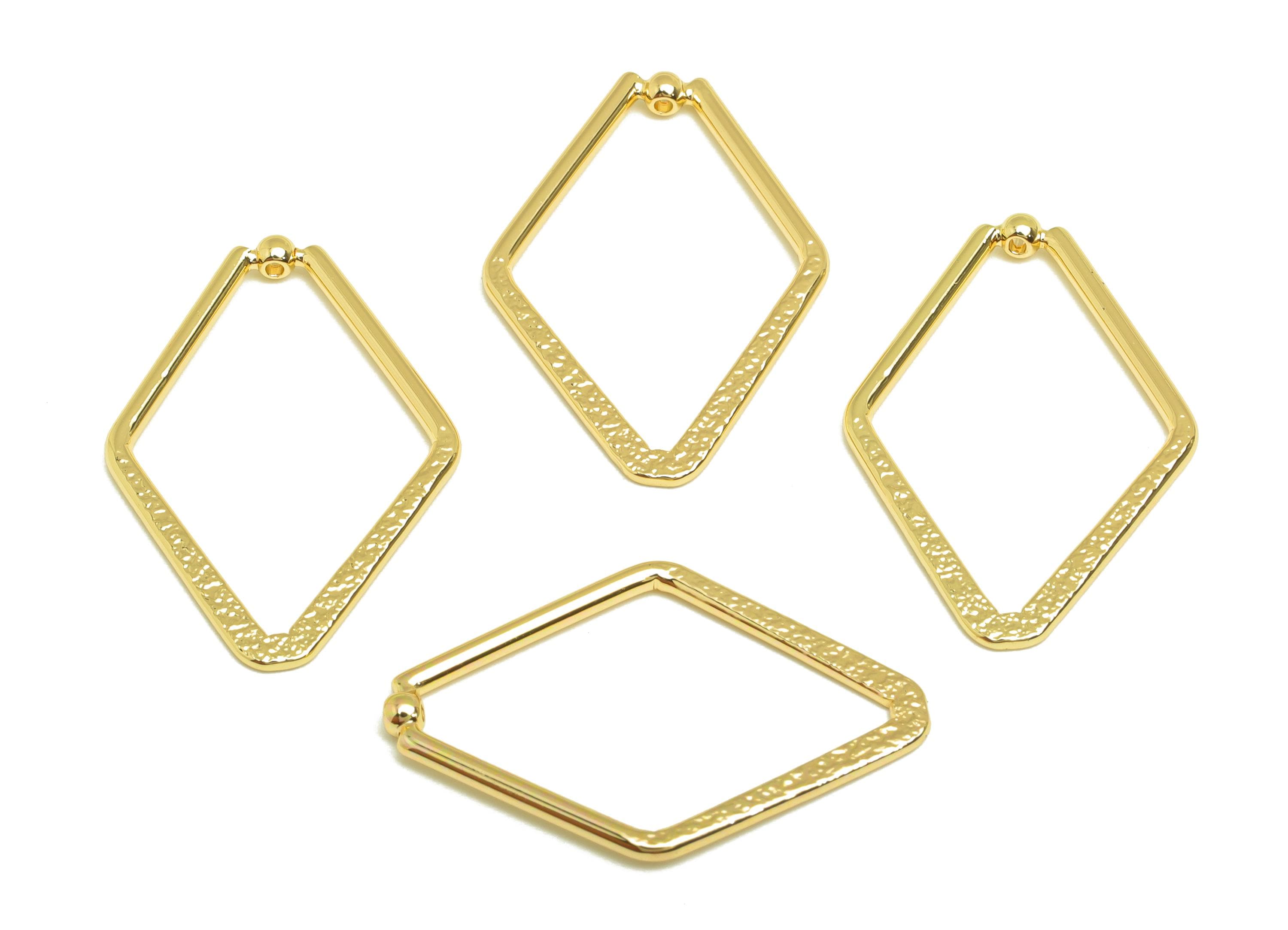 Brass Diamond Earring Charm - Brass Textured Rhombic Earring Charm - Geometry Earring Charm - 18K Real Gold Plating - 28x19x1.29mm - RGP7860 - DOMEDBAZAAR