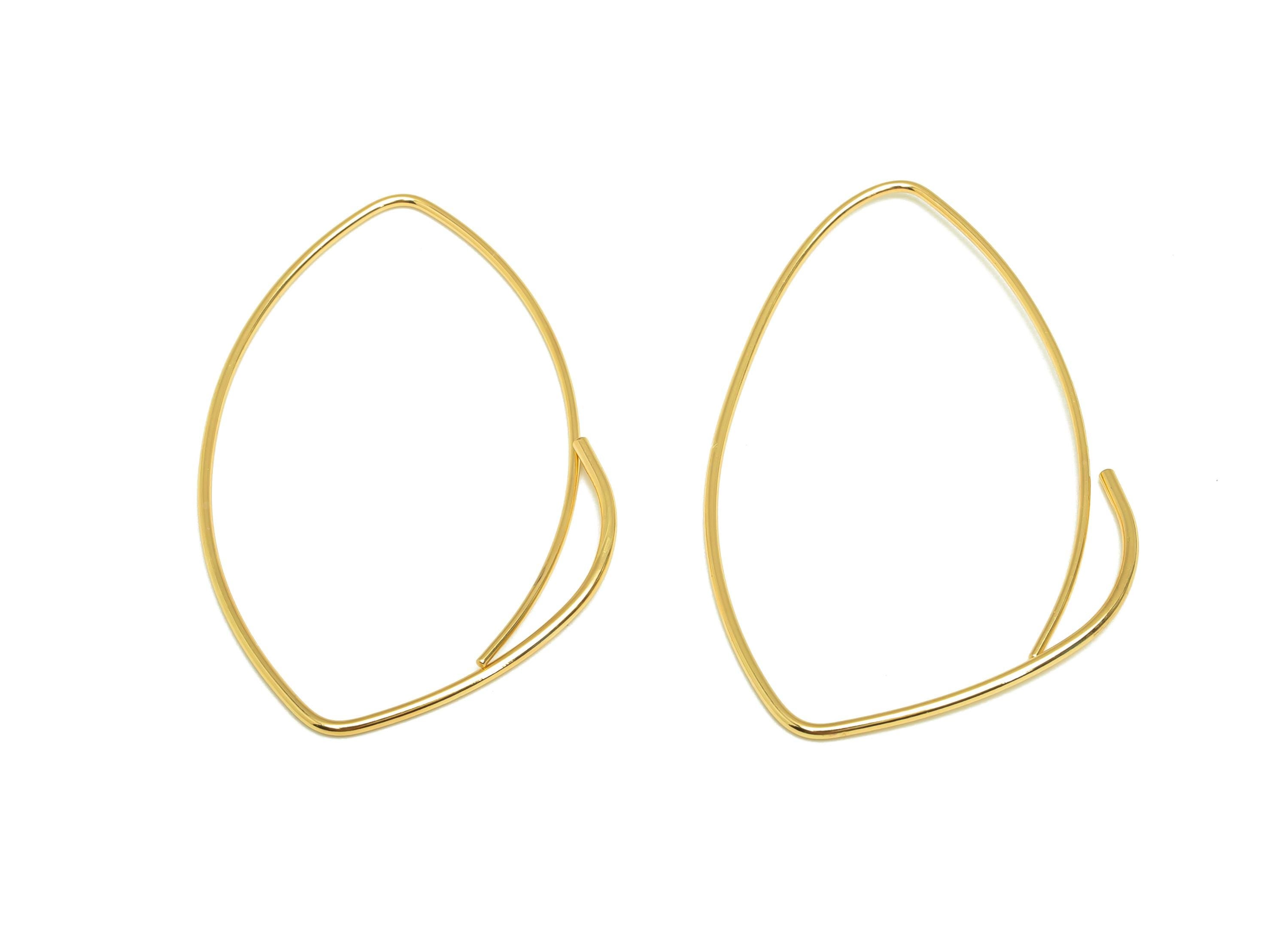 Brass Marquise Earring Wire - Brass Marquise Ear Hook - Brass Hook Wire Earring - Wire Hook - 18K Real Gold Plating - 48x27x0.9mm - RGP7855 - DOMEDBAZAAR