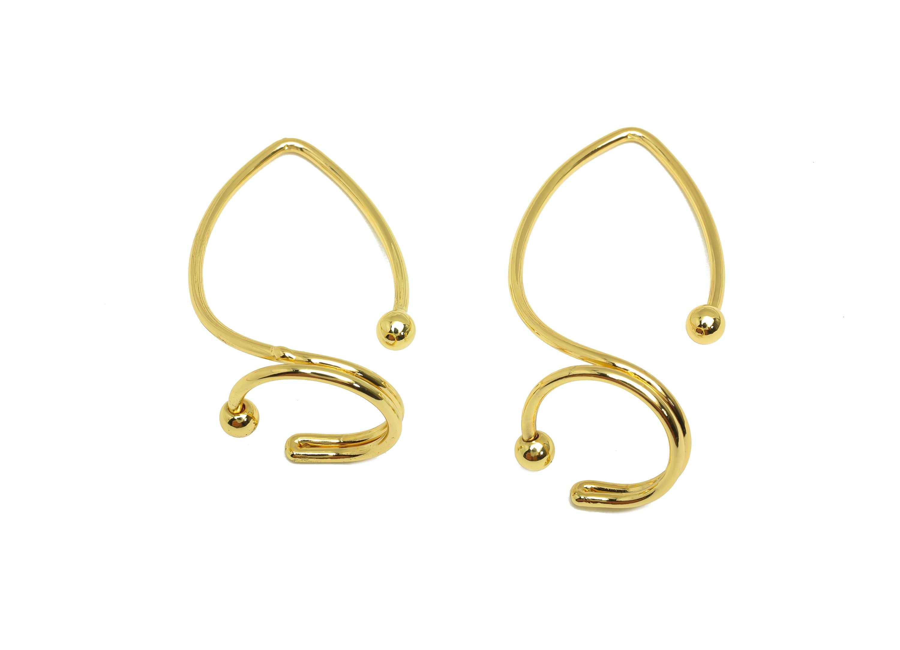 Brass Hoop Cuff Earring - Brass Hoop Wire Cuff Earring - Ring Hoop Ball Cuff Earring - 18K Real Gold Plating - 40.64x21.88x1.3mm - RGP7872 - DOMEDBAZAAR