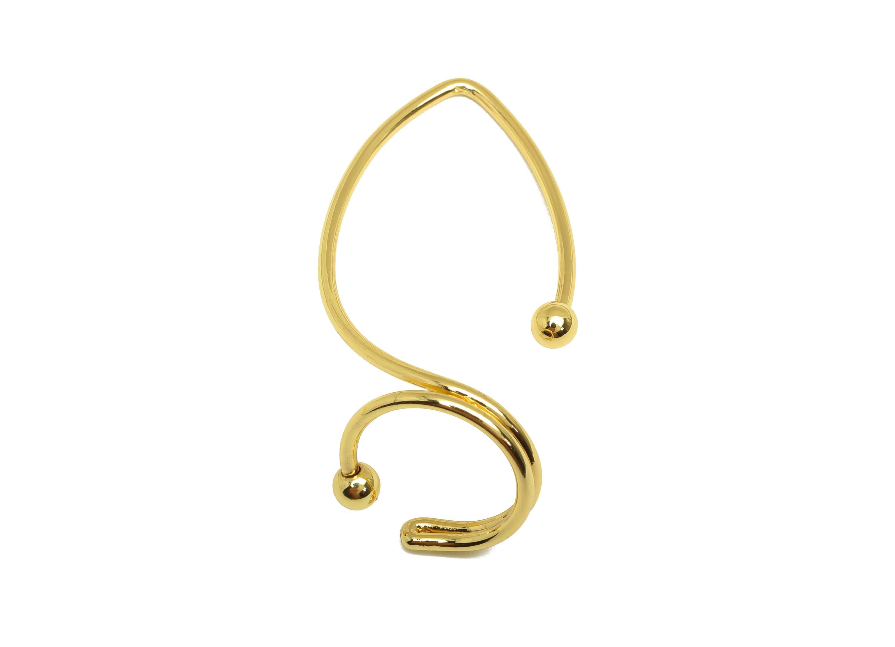Brass Hoop Cuff Earring - Brass Hoop Wire Cuff Earring - Ring Hoop Ball Cuff Earring - 18K Real Gold Plating - 40.64x21.88x1.3mm - RGP7872 - DOMEDBAZAAR