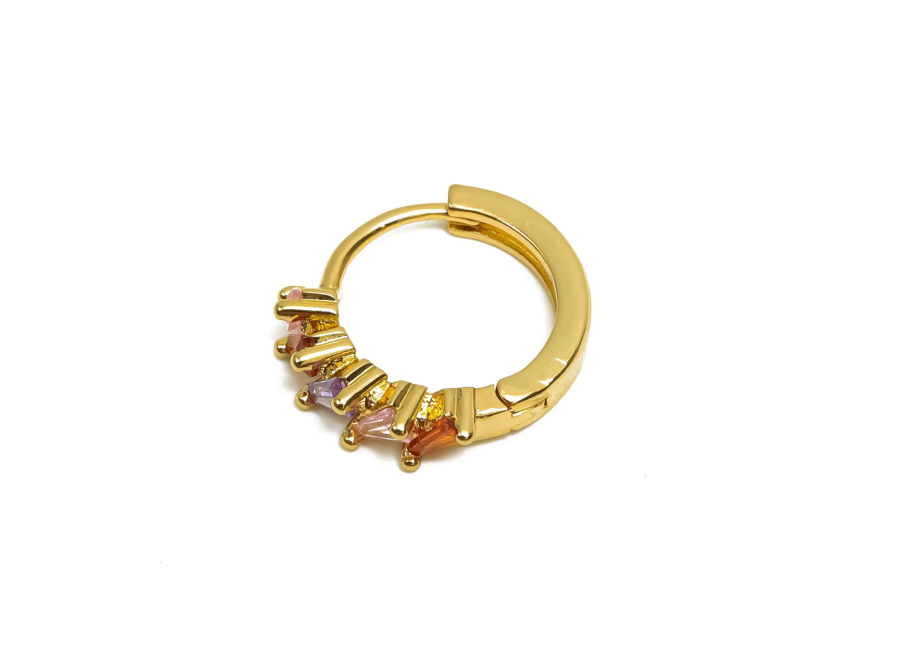 Brass CZ Hoop Earring - Rainbow Zircon Huggie Hoop Earring - Triangle Hoop Earring Clasp - 18K Real Gold Plating - 15x13x3.3mm - RGP8386 - DOMEDBAZAAR