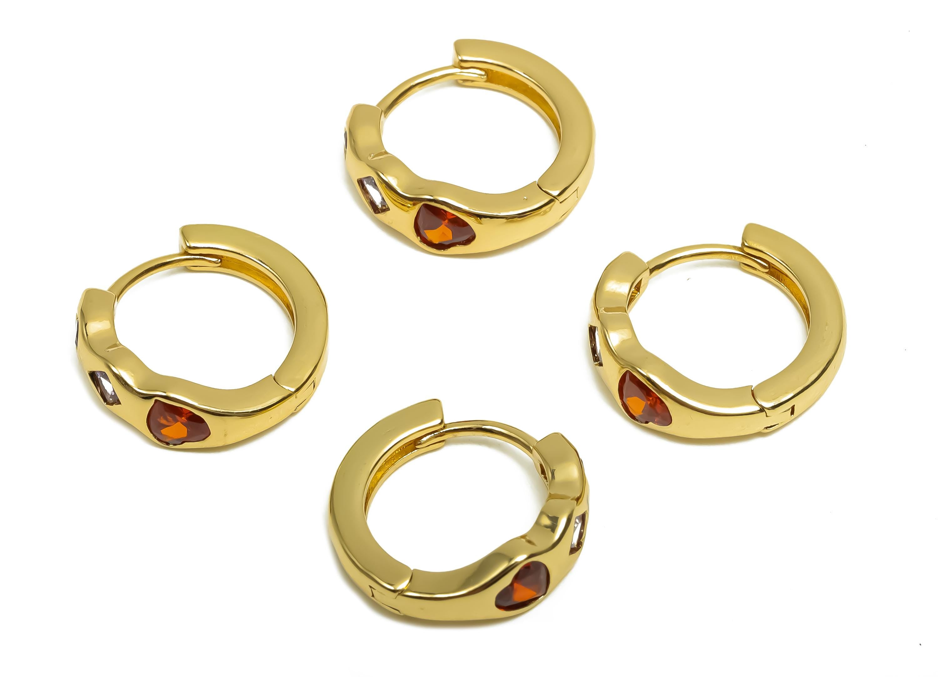 Brass CZ Hoop Earring - Rainbow Zircon Huggie Hoop Earring - Heart Hoop Earring Clasp - 18K Real Gold Plating - 15.4x14.6x5.12mm - RGP8393 - DOMEDBAZAAR