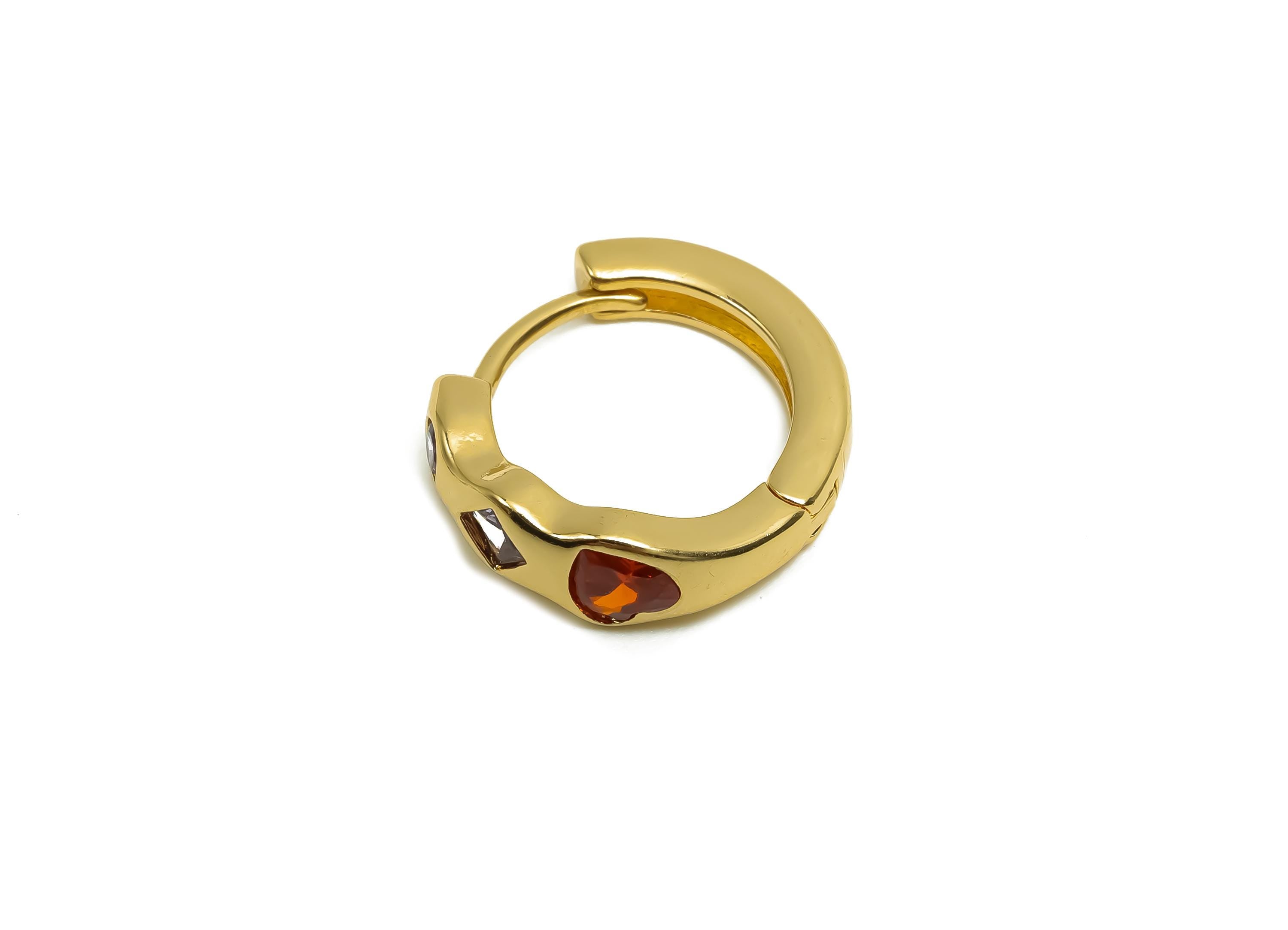 Brass CZ Hoop Earring - Rainbow Zircon Huggie Hoop Earring - Heart Hoop Earring Clasp - 18K Real Gold Plating - 15.4x14.6x5.12mm - RGP8393 - DOMEDBAZAAR