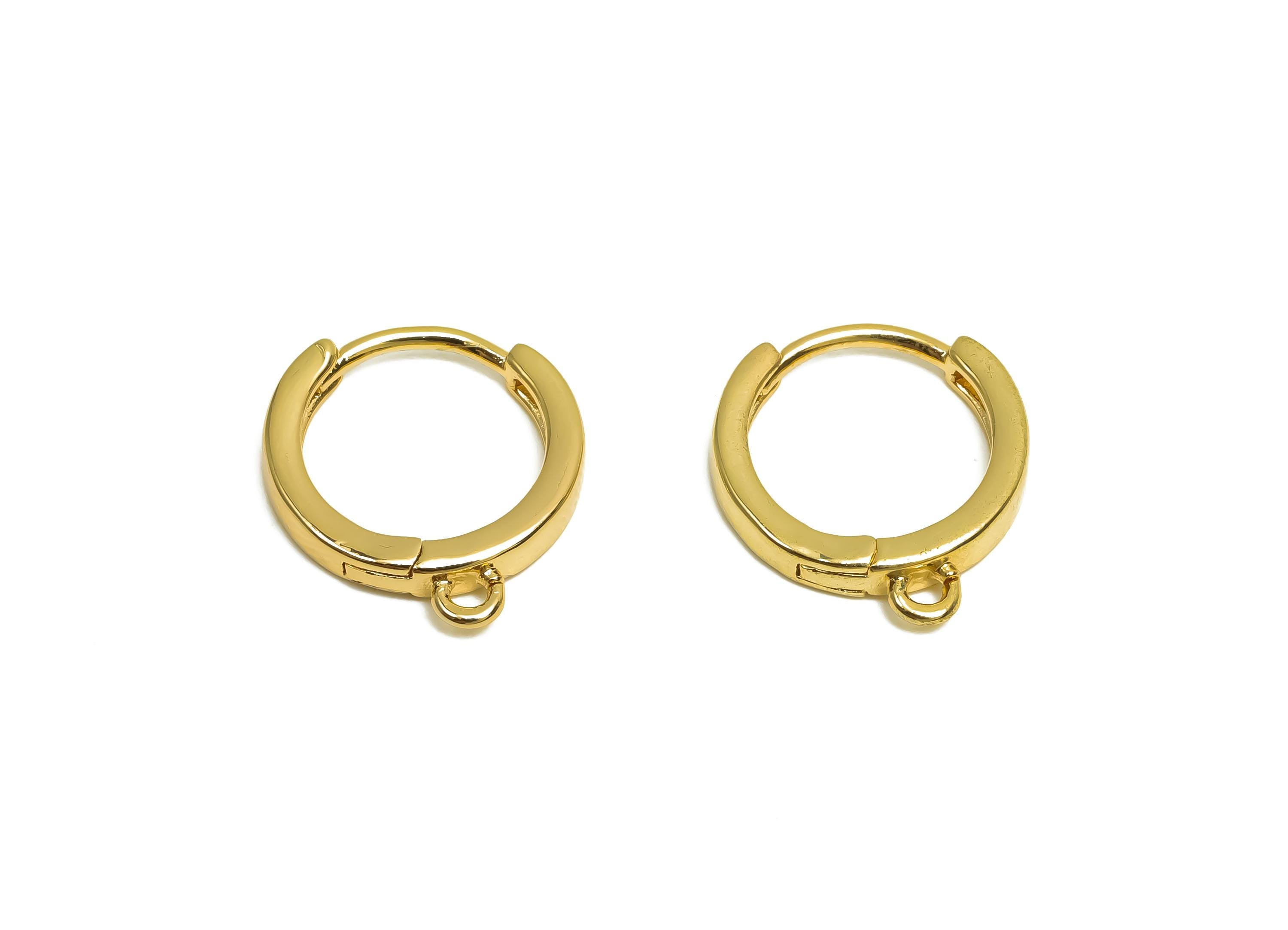 Brass Hoop Earring - Brass Round Huggie Hoop Earring With Loop - Brass Circle Hoop Earring Clasp - 18K Real Gold Plating - 15x13x2mm-RGP8375 - DOMEDBAZAAR