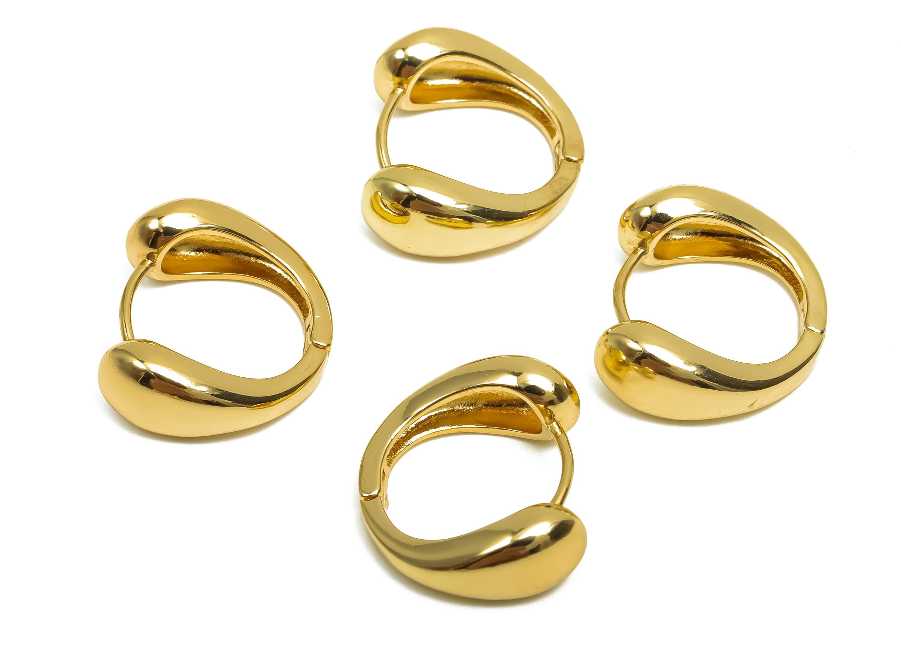 Brass Drop Hoop Earring - Jewelry For Women - Huggie Hoop Clasp Earring - Wedding Day - 18K Real Gold Plating Brass - 17x14x6mm - RGP8392 - DOMEDBAZAAR
