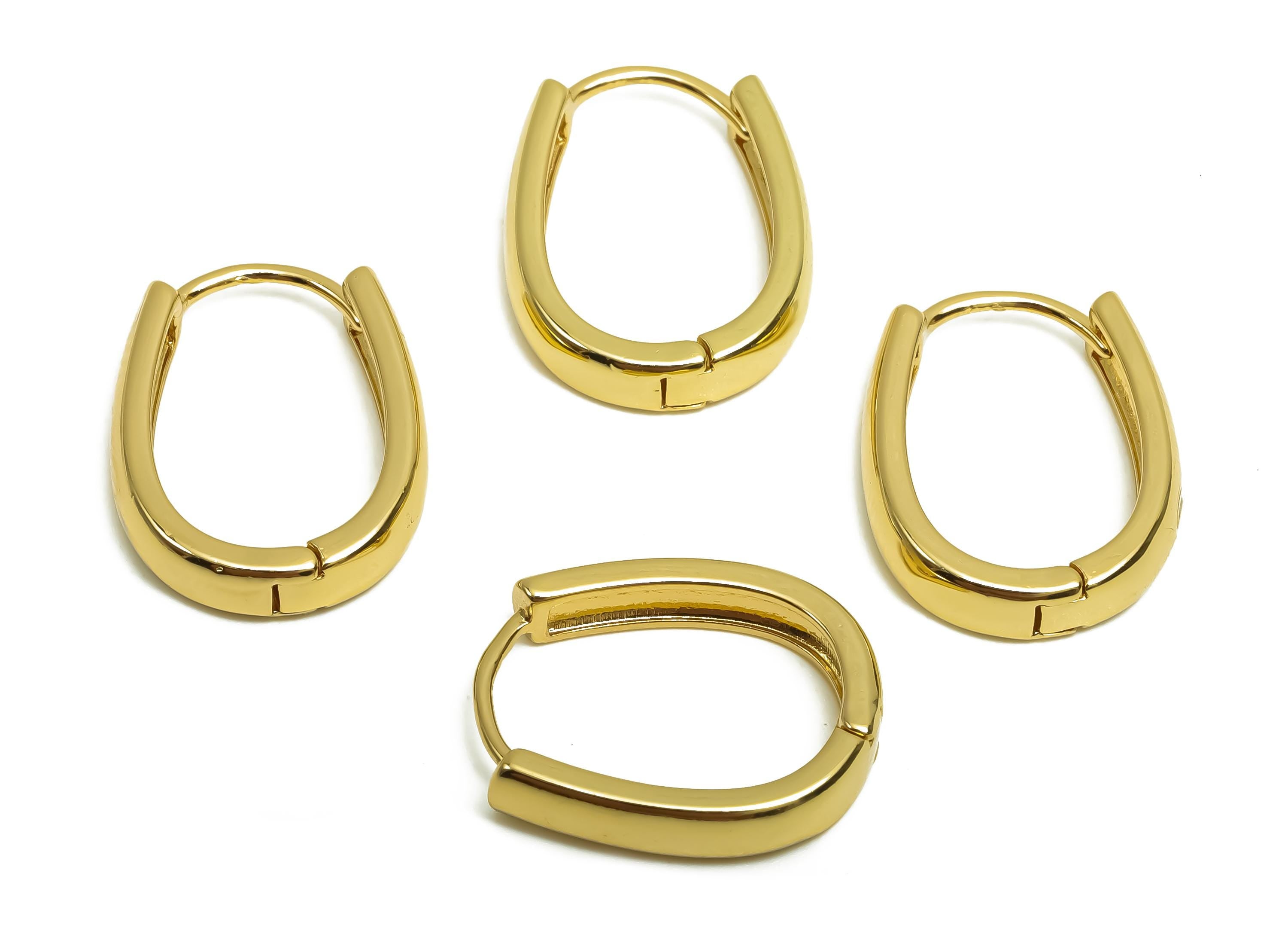 Brass Hoop Earring - Minimalist Gift For Her - Huggie Hoop Clasp Earring - Valentine&#39;s Day - 18K Real Gold Plating Brass - 17x14x3mm-RGP8368 - DOMEDBAZAAR