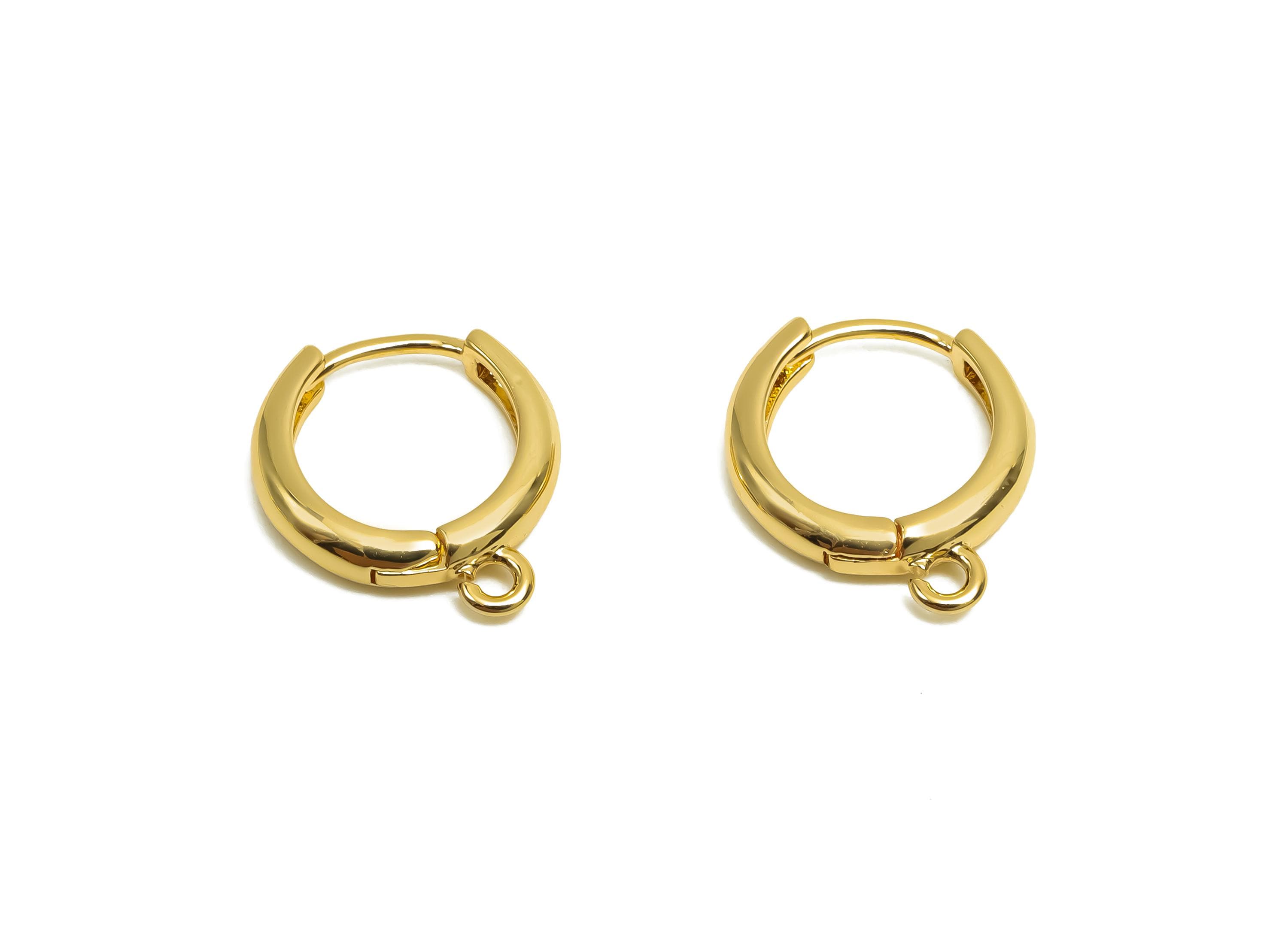 Brass Hoop Earring - Minimalist Gift For Her - Huggie Hoop Clasp Earring - Valentine&#39;s Day - 18K Real Gold Plating - 13x11x2mm - RGP8389 - DOMEDBAZAAR