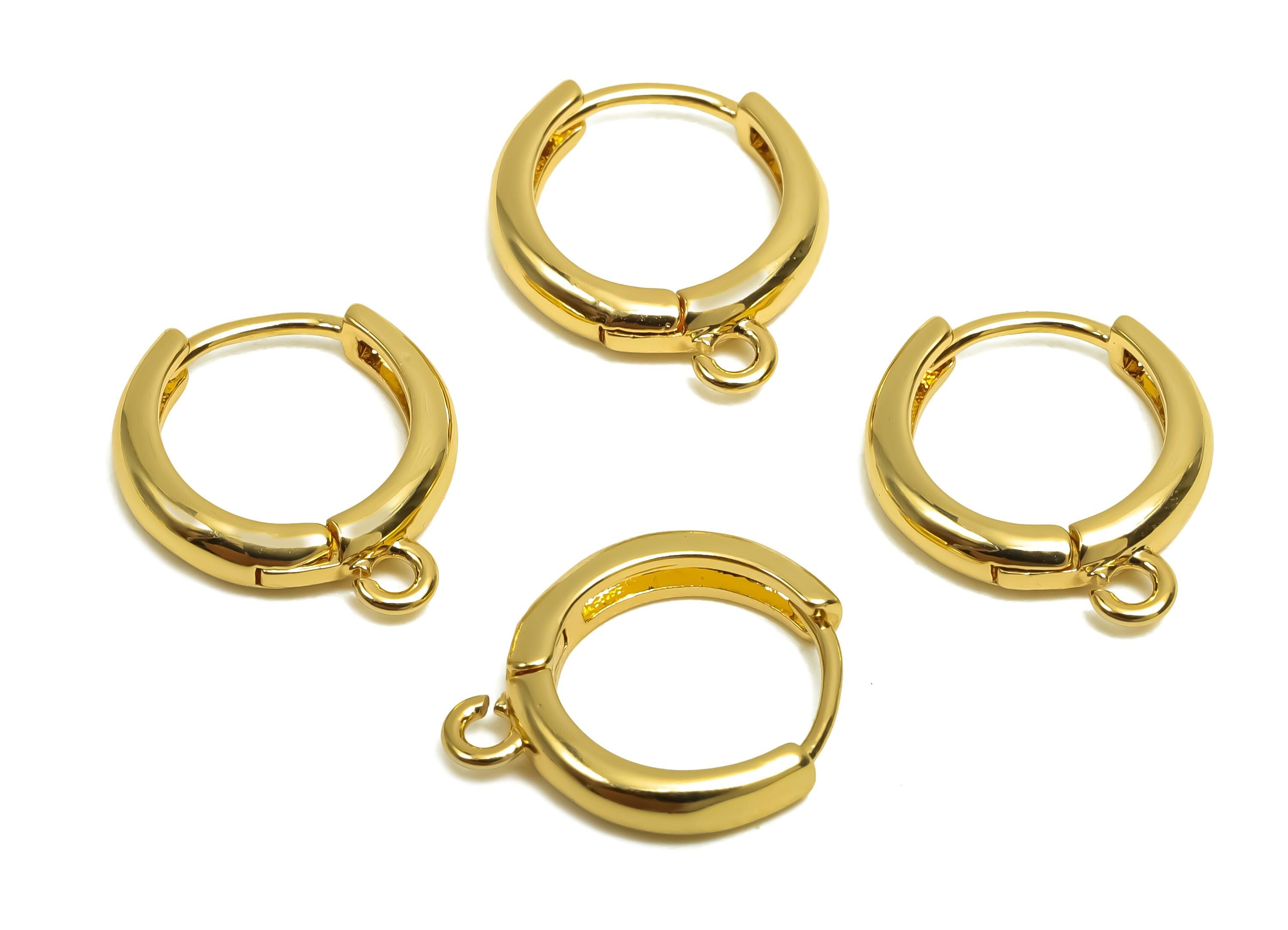 Brass Hoop Earring - Minimalist Gift For Her - Huggie Hoop Clasp Earring - Valentine&#39;s Day - 18K Real Gold Plating - 13x11x2mm - RGP8389 - DOMEDBAZAAR