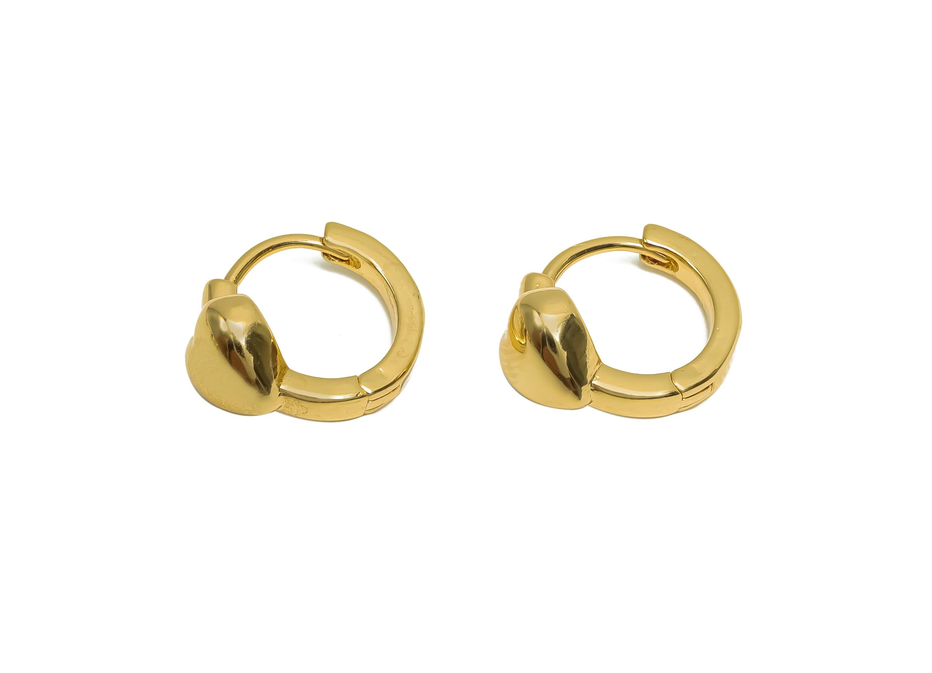 Brass Heart Hoop Earring - Jewelry For Women - Huggie Hoop Clasp Earring - Wedding Day - 18K Real Gold Plating Brass - 14.6x12x7mm - RGP8373 - DOMEDBAZAAR
