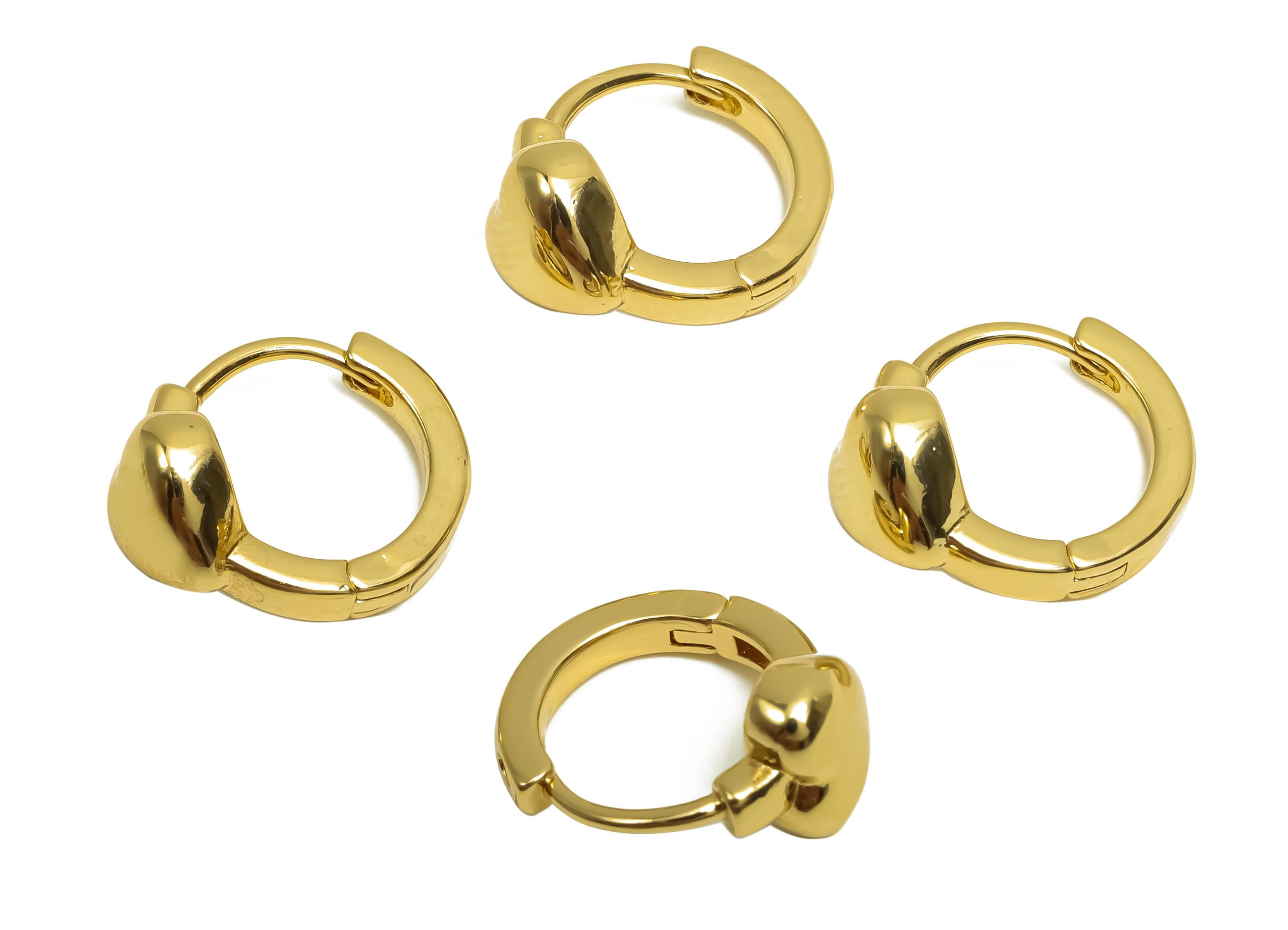 Brass Heart Hoop Earring - Jewelry For Women - Huggie Hoop Clasp Earring - Wedding Day - 18K Real Gold Plating Brass - 14.6x12x7mm - RGP8373 - DOMEDBAZAAR
