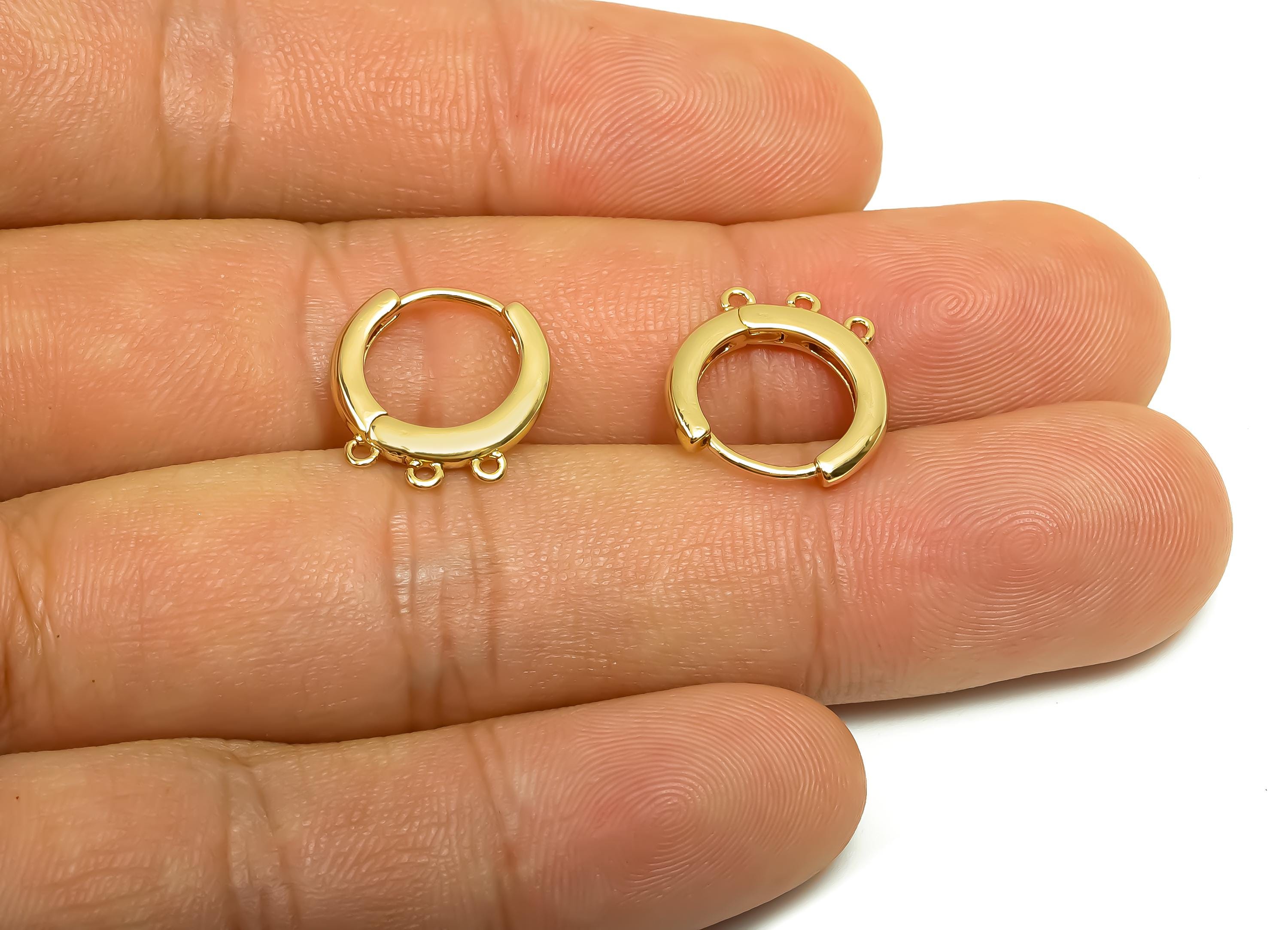 Brass Hoop Earring - Hoop Earring With Loop For Tassel - Huggie Clasp Earring - Valentine&#39;s Day - 18K Real Gold Plating -14x14x1mm- RGP8382 - DOMEDBAZAAR