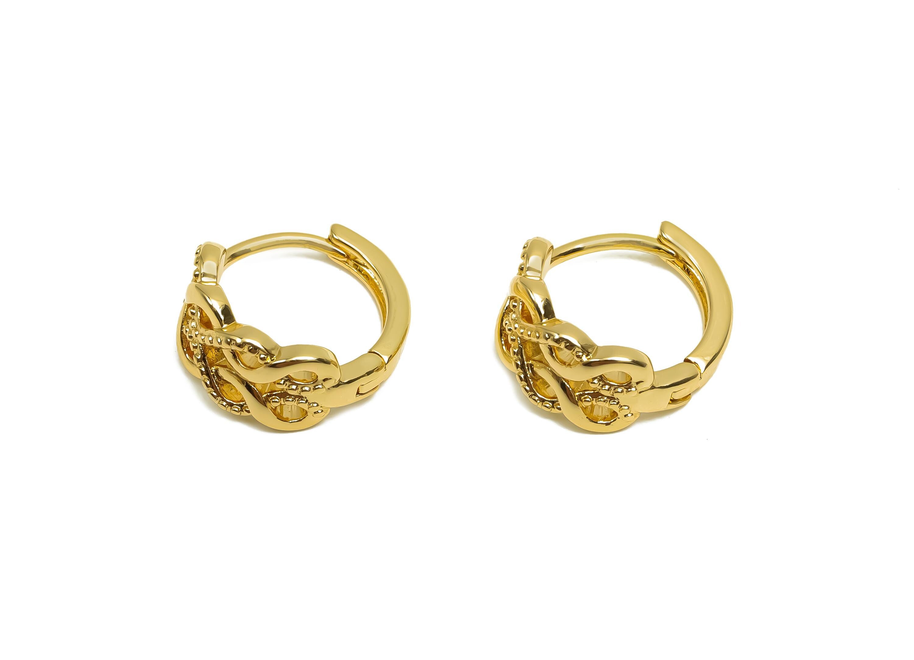 Brass Hoop Earring - Brass Textured Huggie Hoop Earring - Brass Round Hoop Earring Clasp - 18K Real Gold Plating - 14.1x13x6.7mm - RGP8374 - DOMEDBAZAAR