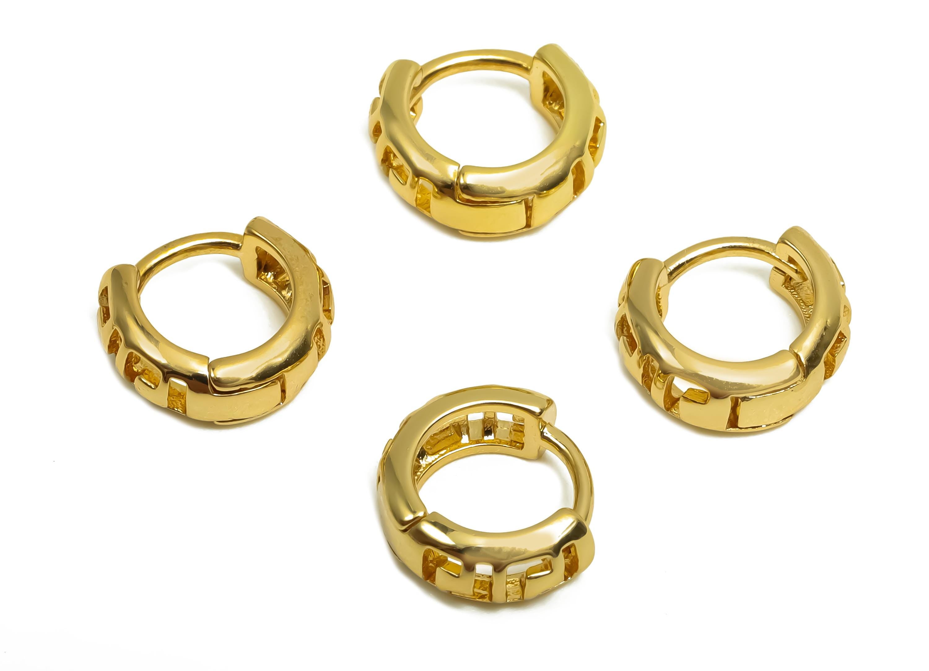 Brass Hoop Earring - Jewelry For Women - Pattern Huggie Hoop Earring - Wedding Day - 18K Real Gold Plating - 10x9.3x3.8mm - RGP8383 - DOMEDBAZAAR