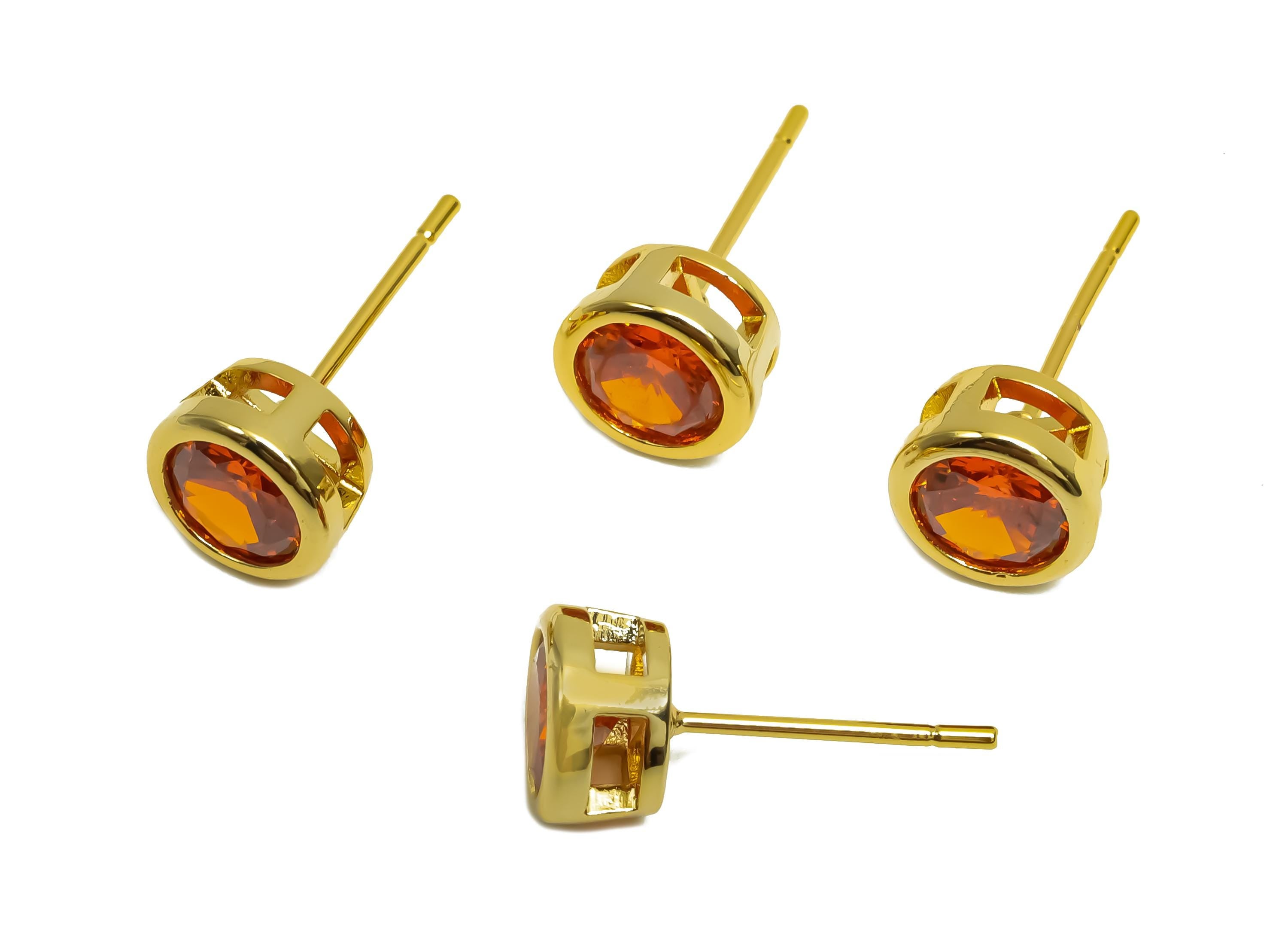 Brass CZ Earring Post - Brass Light Orange Earring Stud - Brass Cubic Zircon Earring Post  - 18K Real Gold Plating - 16x7x5.5mm - RGP8395J - DOMEDBAZAAR