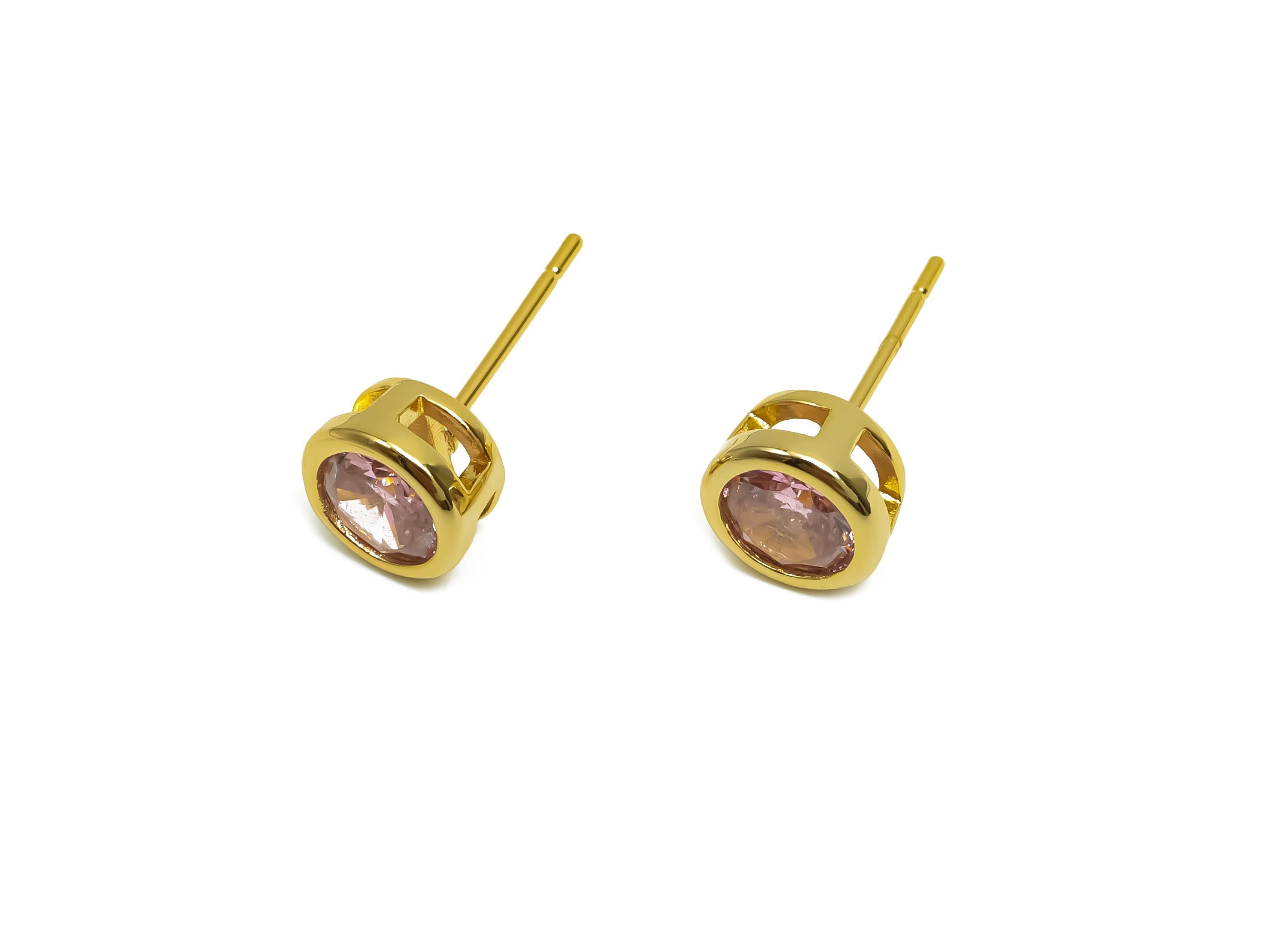 Brass CZ Earring Post - Brass Pink Earring Stud - Brass Cubic Zircon Earring Post  - 18K Real Gold Plating - 16x7x5.5mm - RGP8395C - DOMEDBAZAAR
