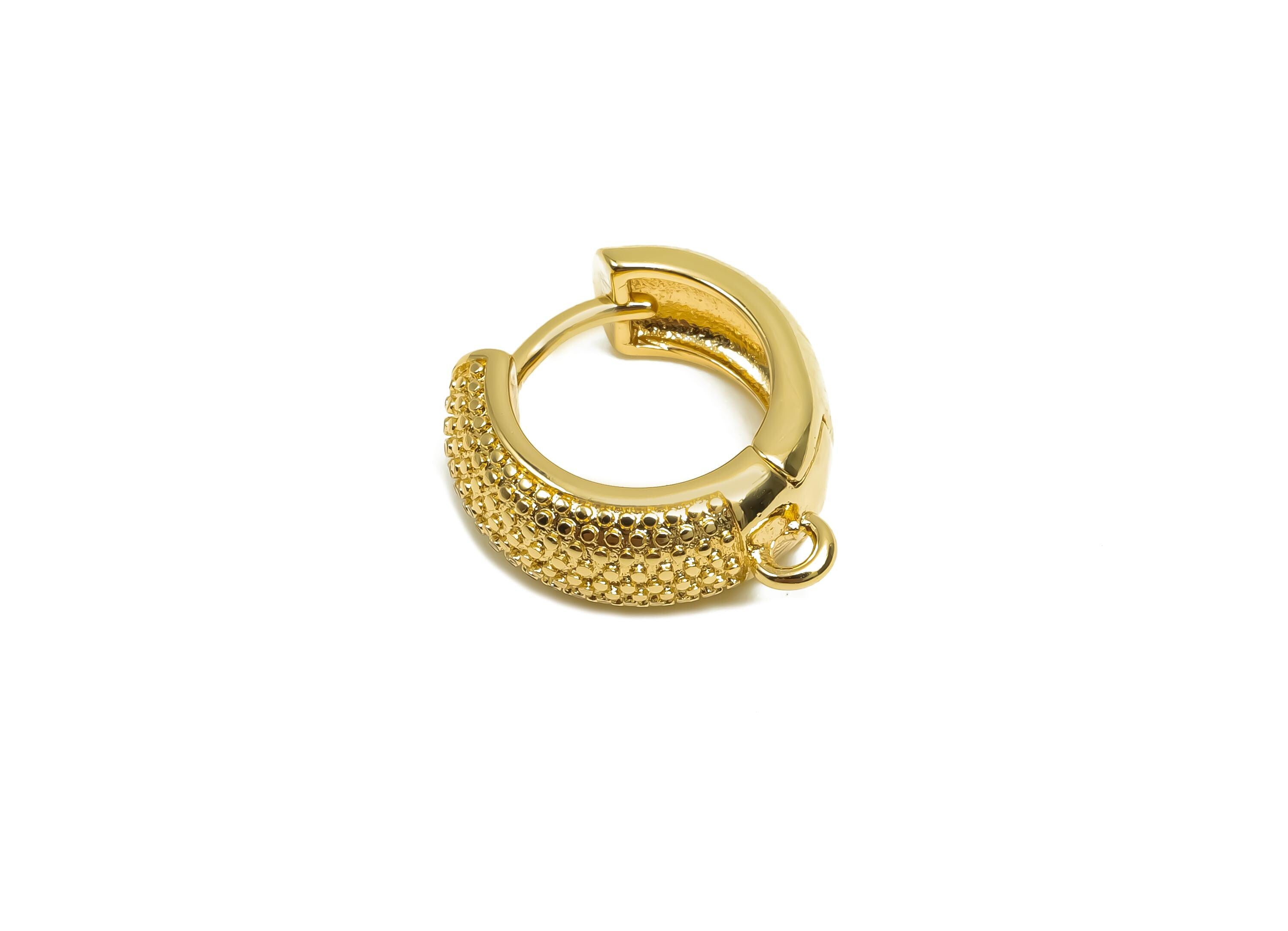 Brass Hoop Earring - Brass Textured Huggie Hoop Earring - Brass Hoop Earring With Loop - 18K Real Gold Plating - 15x14x5.4mm - RGP8387 - DOMEDBAZAAR