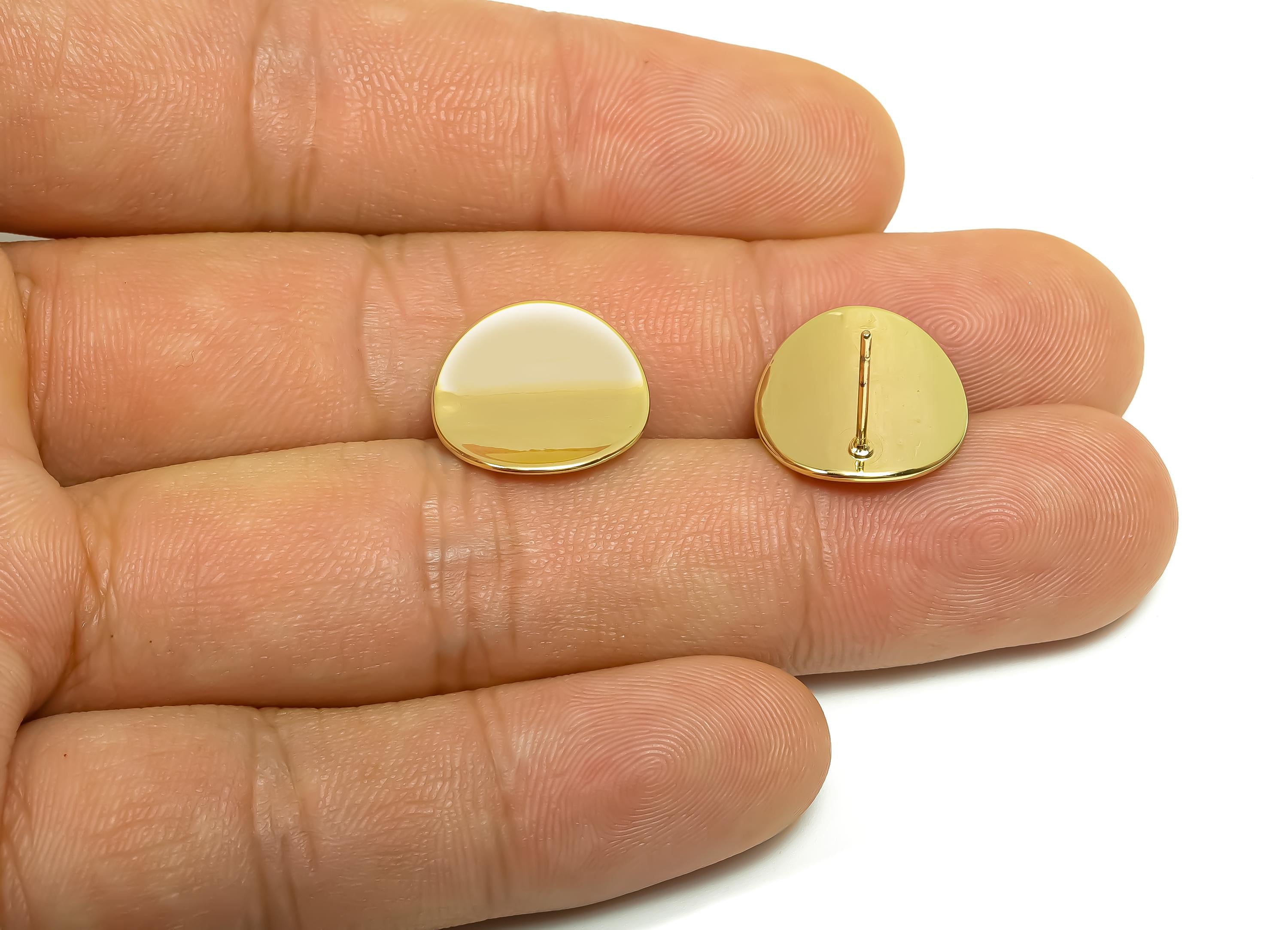 Brass Round Earring Post - Brass Bent Earring Stud - Brass Bent Round Earring Post  - 18K Real Gold Plating - 15x14.7x1.1mm - RGP8367 - DOMEDBAZAAR