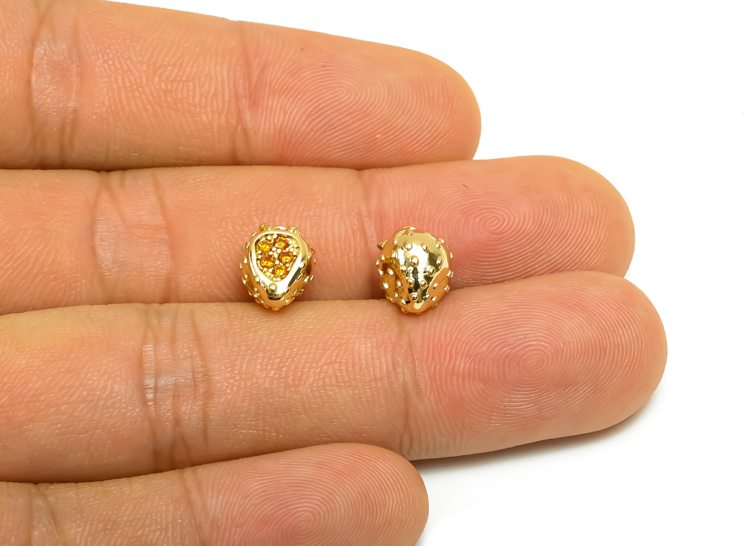 Brass CZ Bead Earring Charm - Brass Textured Strawberry Earring - Brass Cubic Zircon Charm - 18K Real Gold Plating - 11x7.9x7.14mm - RGP8381 - DOMEDBAZAAR