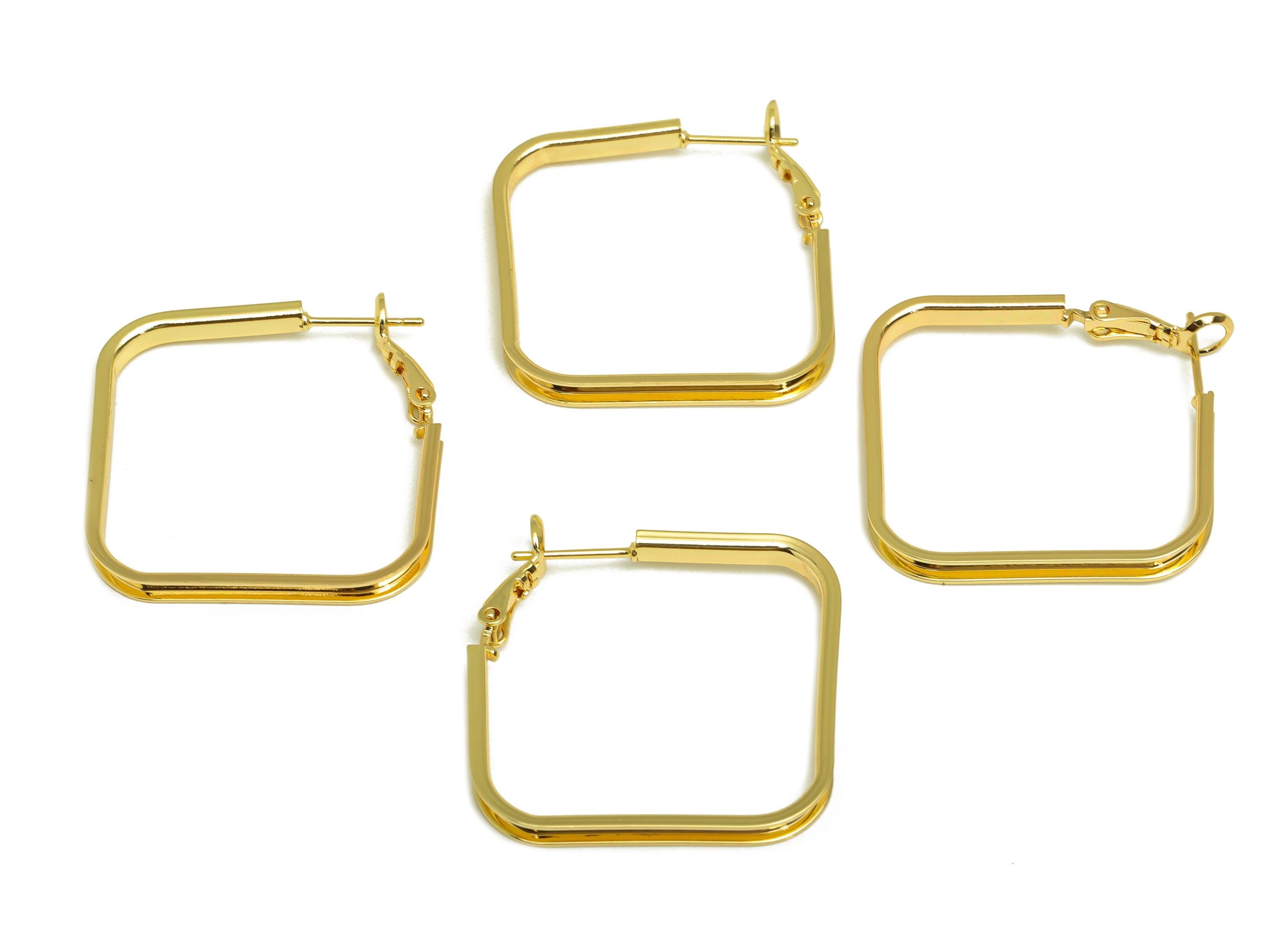 Brass Square Hoop Earring - Clasp Back Earring - Square Clasp Back Hoop Earring - 18K Real Gold Plating - 38.5x34.92x3.05mm - RGP7891 - DOMEDBAZAAR